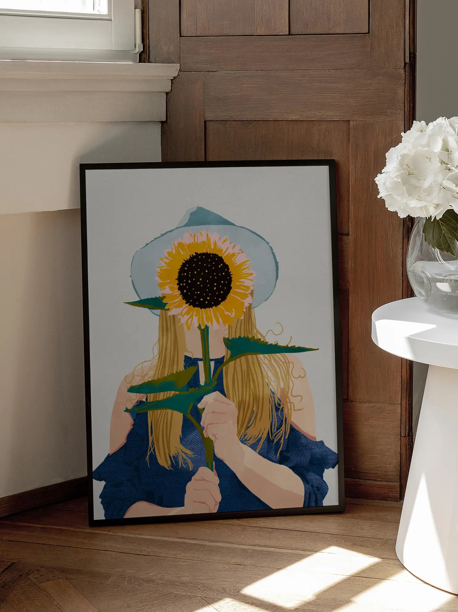 Woman Holding Large Sunflower Poster