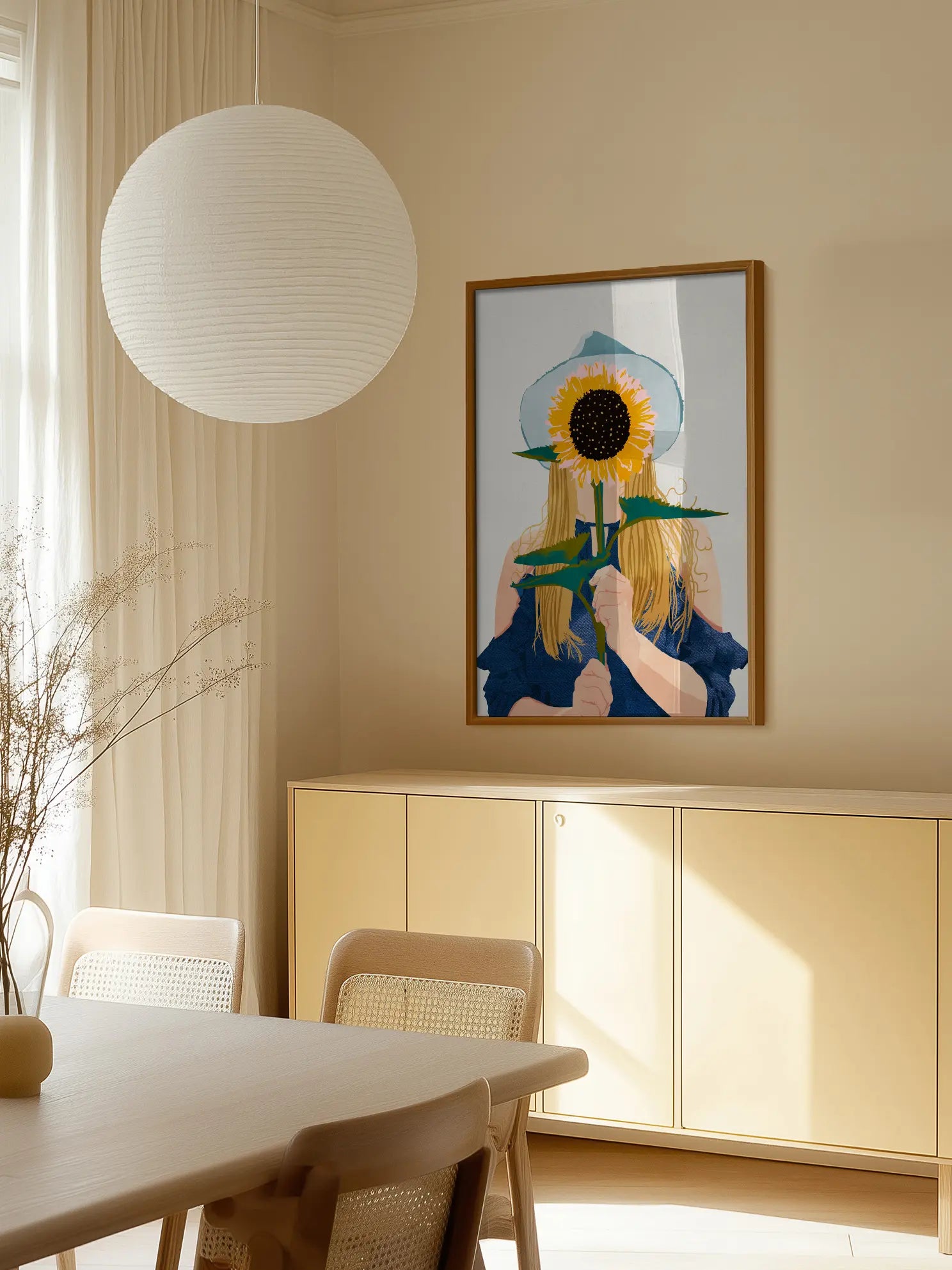 Woman Holding Large Sunflower Poster