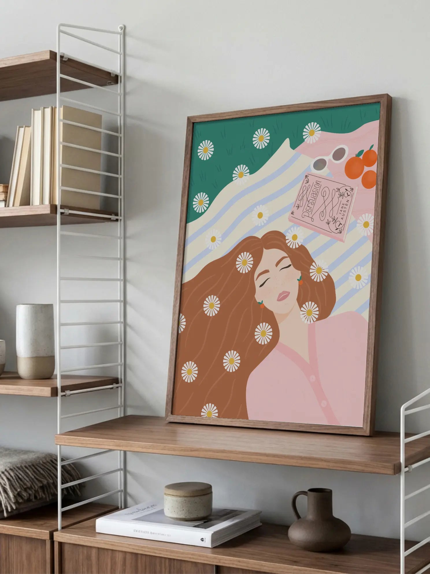 Woman Sleeping On Daisy Blanket Poster