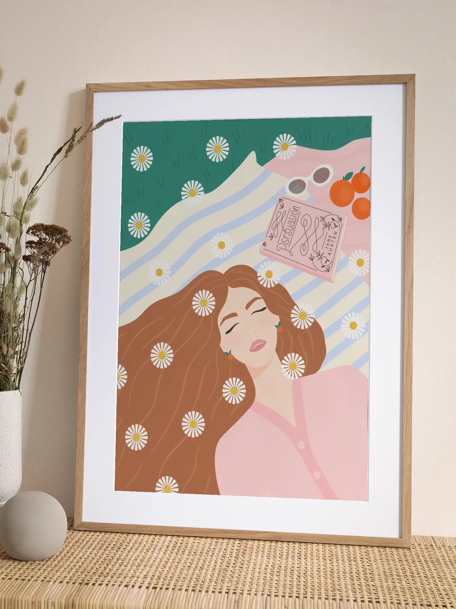 Woman Sleeping On Daisy Blanket Poster
