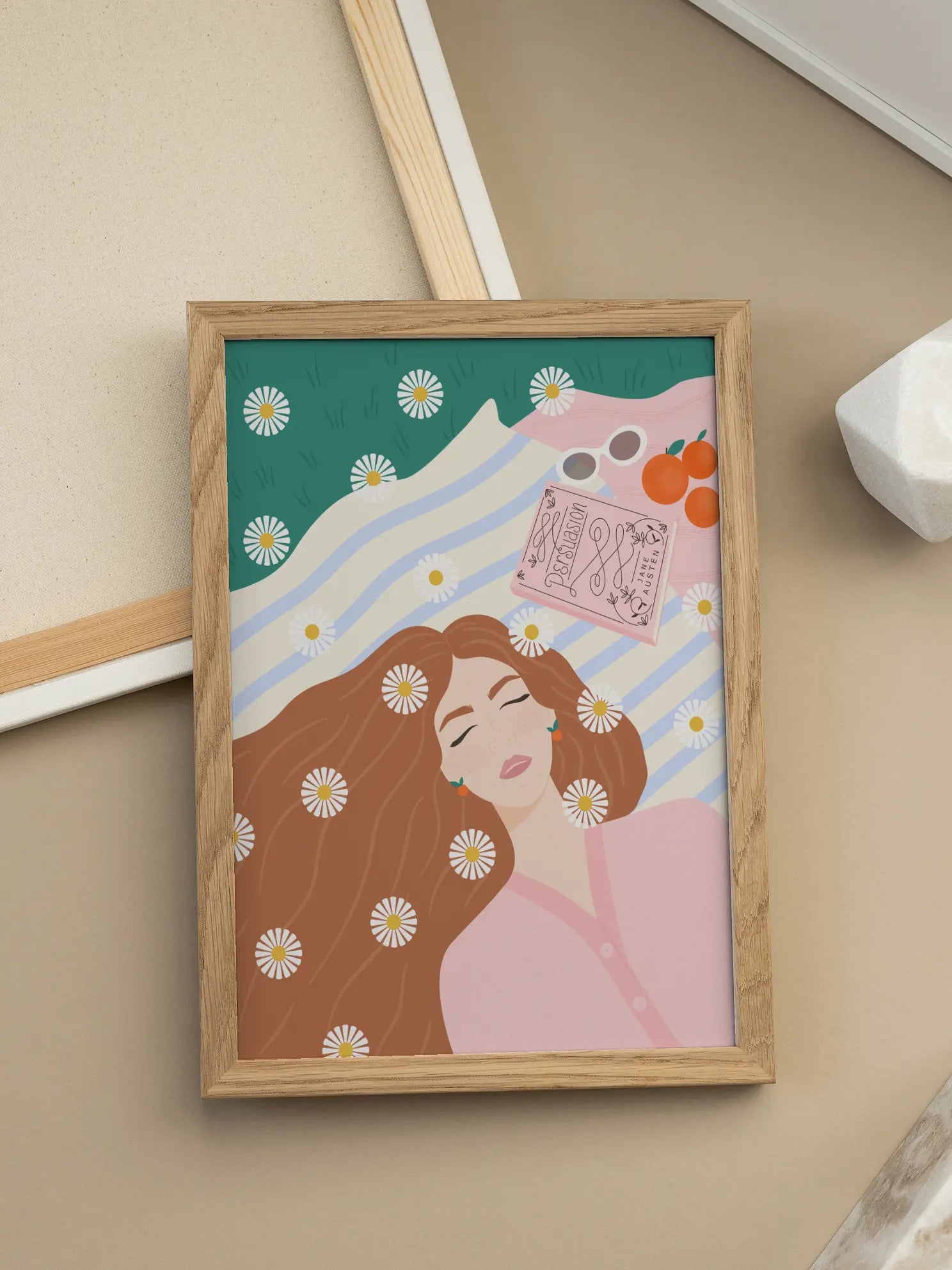 Woman Sleeping On Daisy Blanket Poster