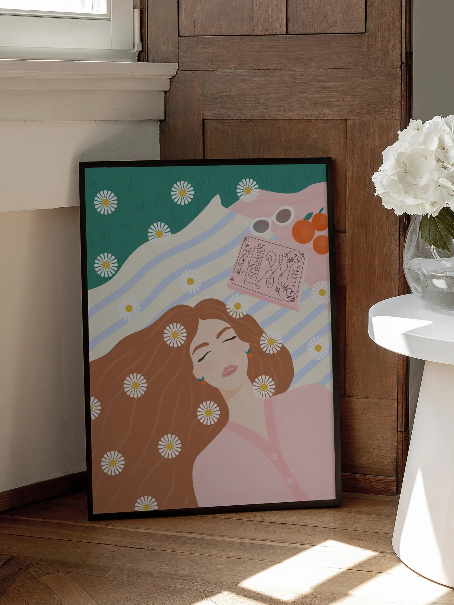 Woman Sleeping On Daisy Blanket Poster