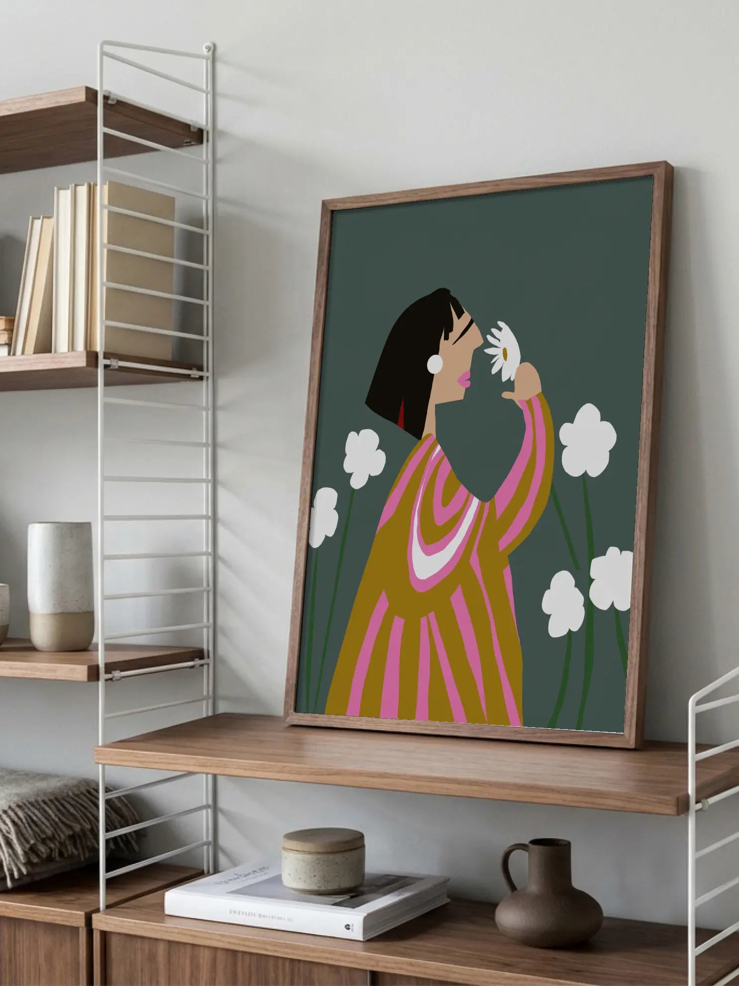 Woman Smelling A White Flower Poster