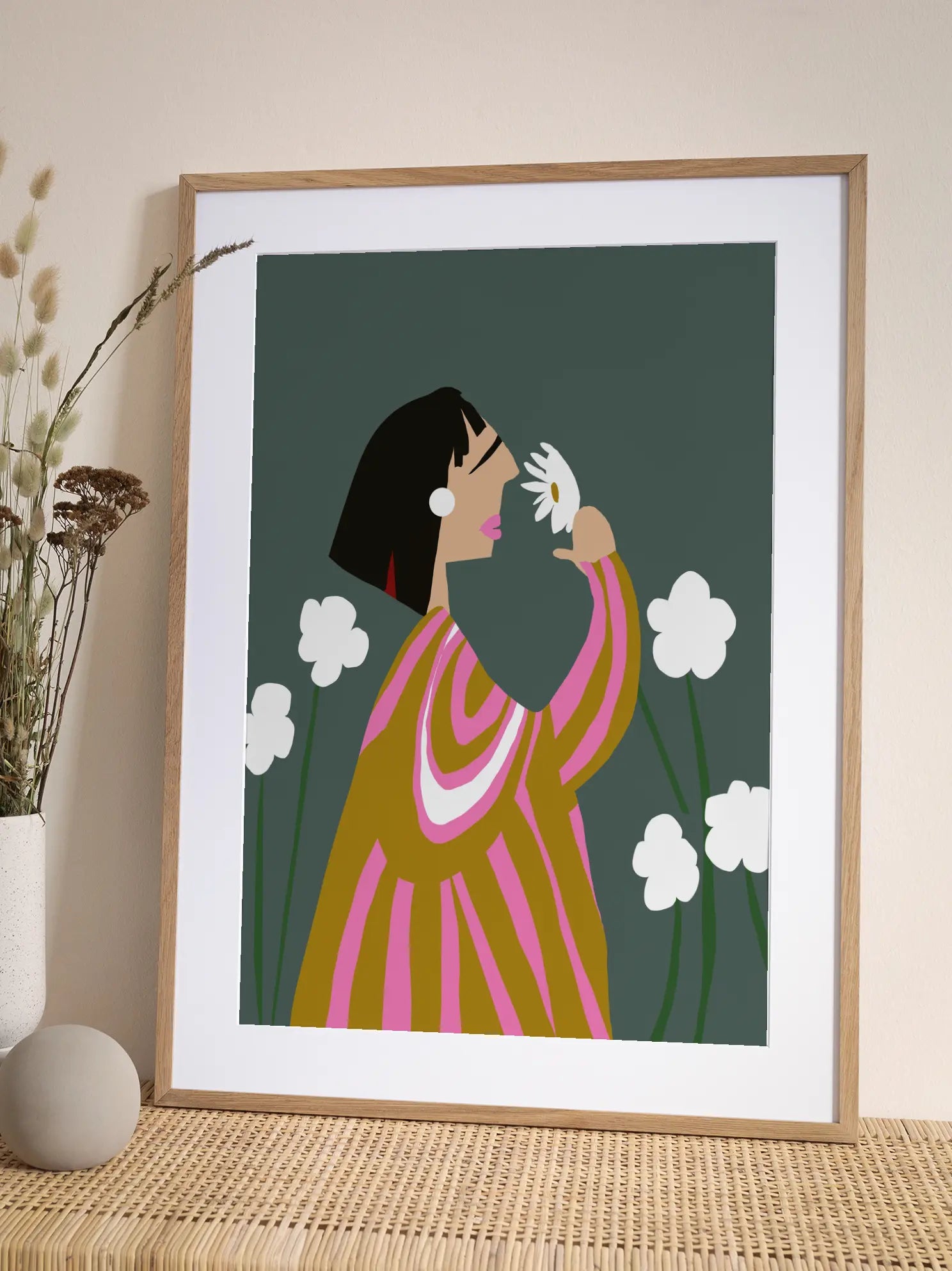 Woman Smelling A White Flower Poster