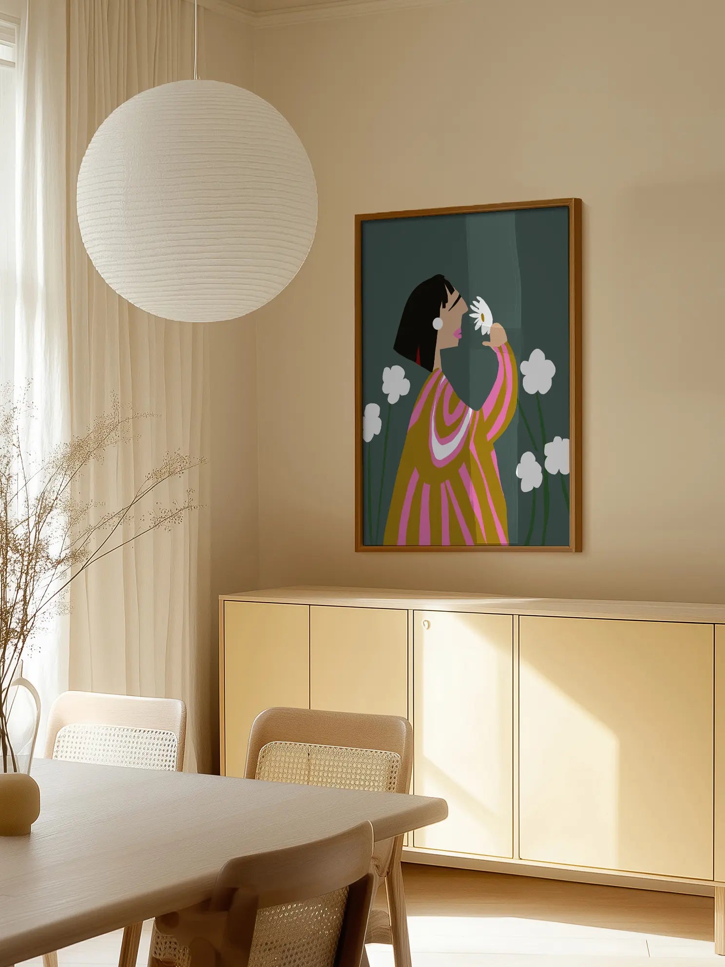 Woman Smelling A White Flower Poster