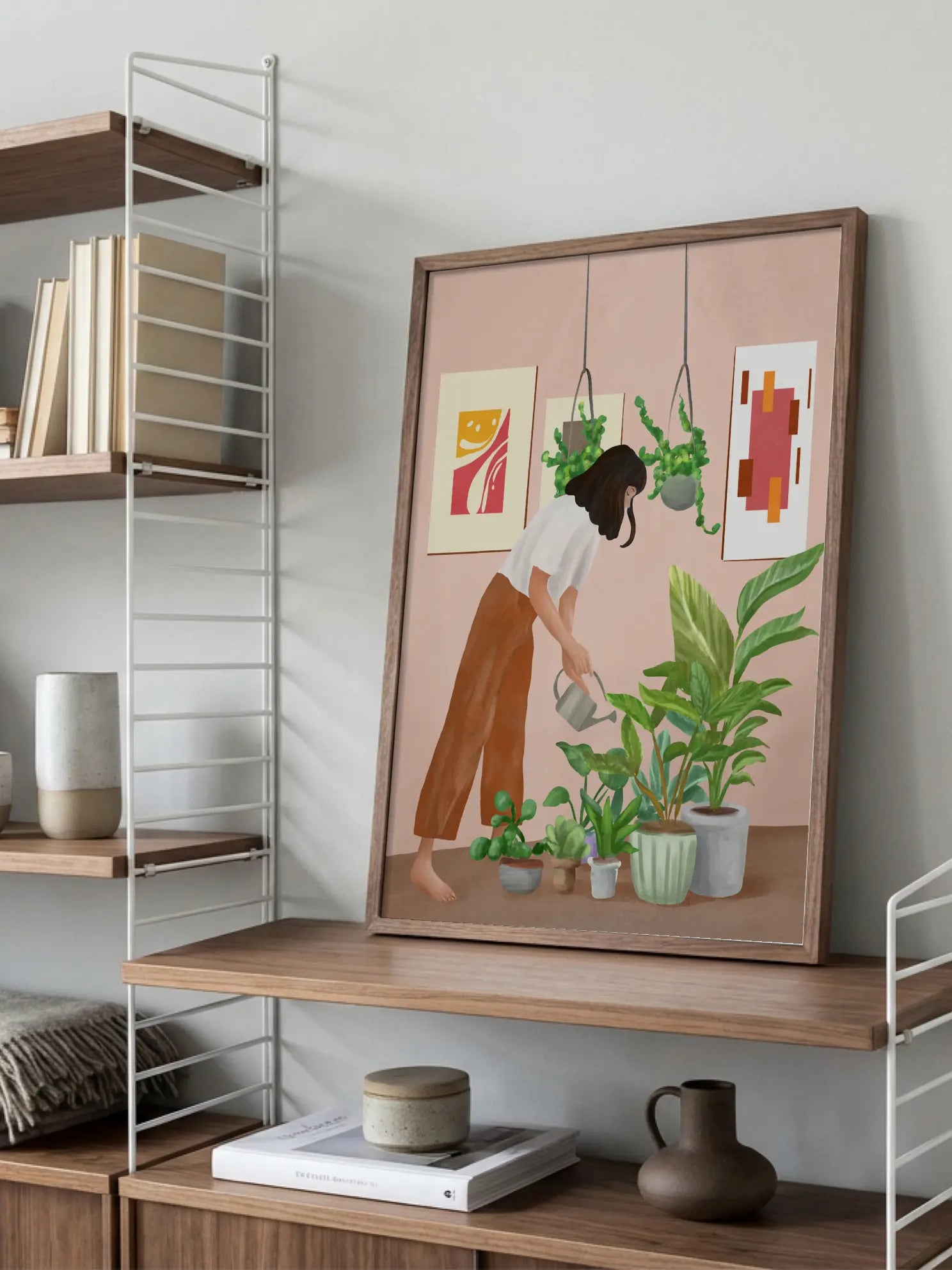 Woman Watering Indoor Plants No1 Poster