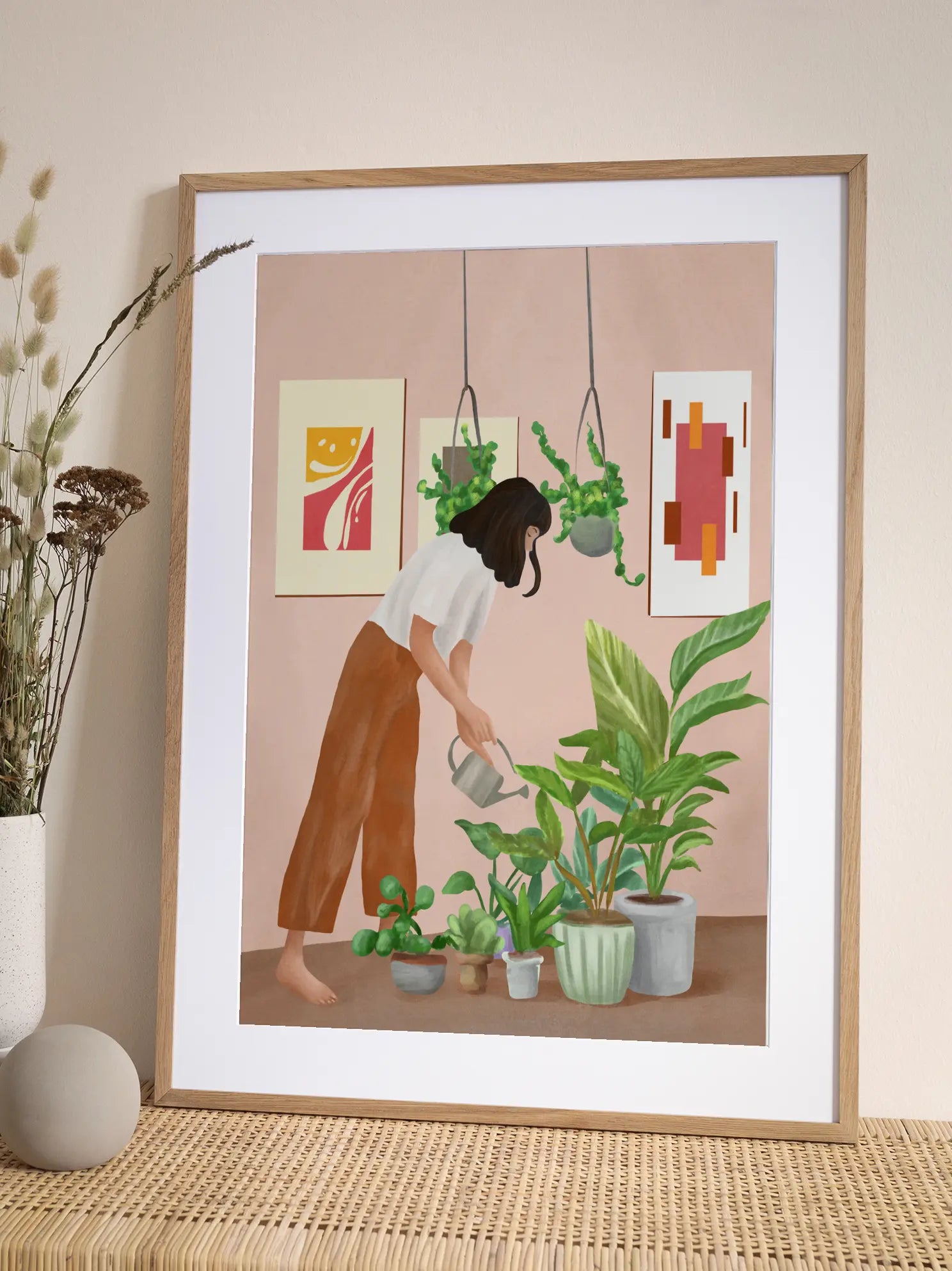 Woman Watering Indoor Plants No1 Poster