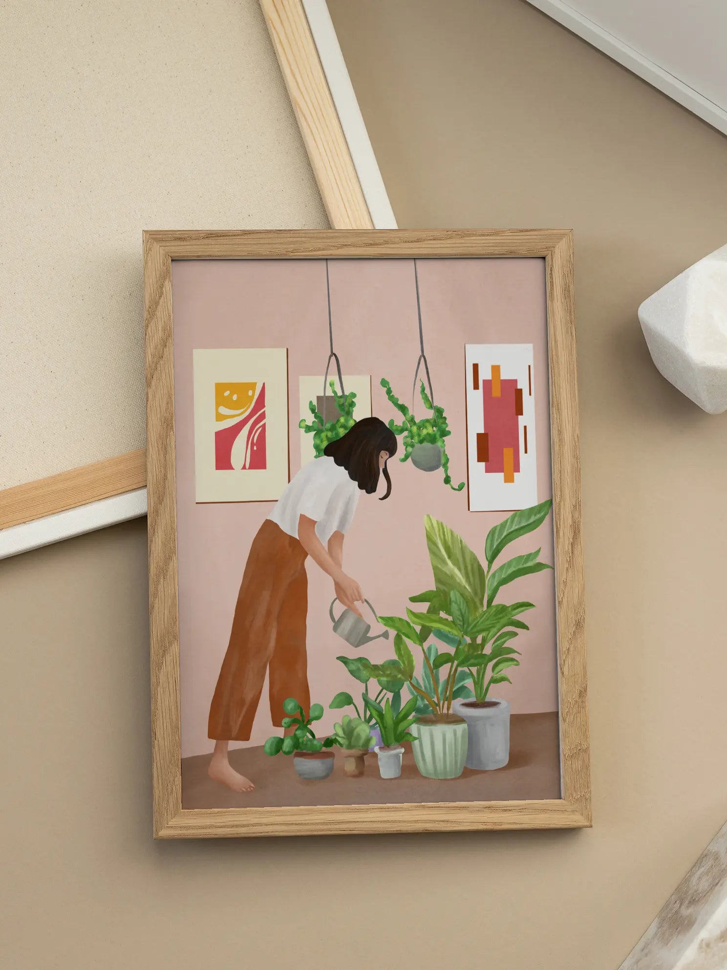 Woman Watering Indoor Plants No1 Poster