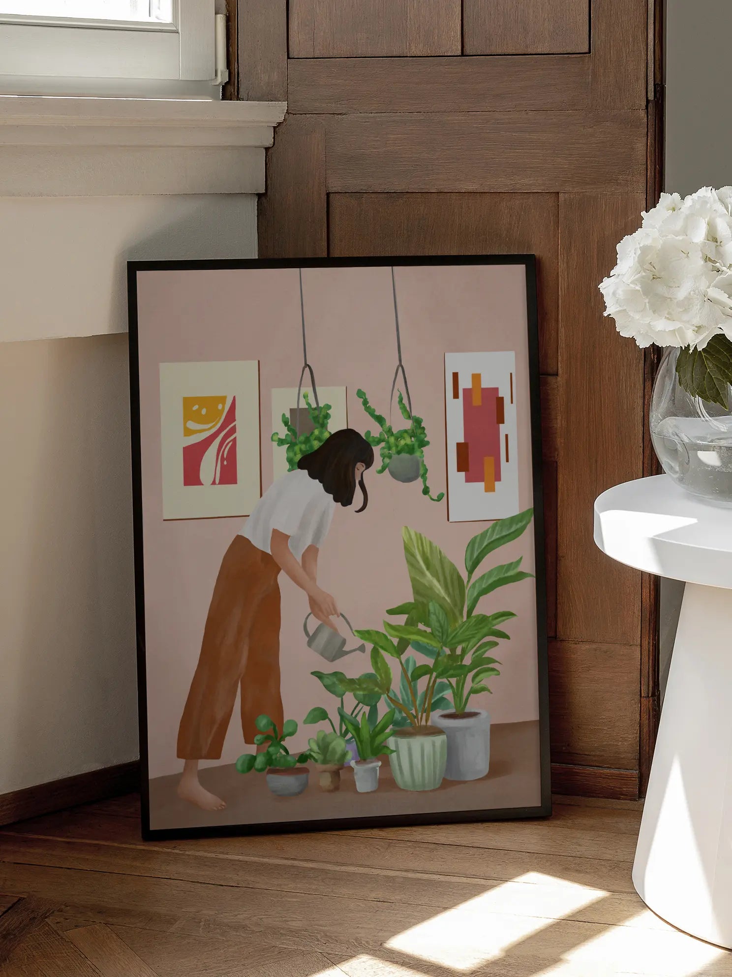 Woman Watering Indoor Plants No1 Poster
