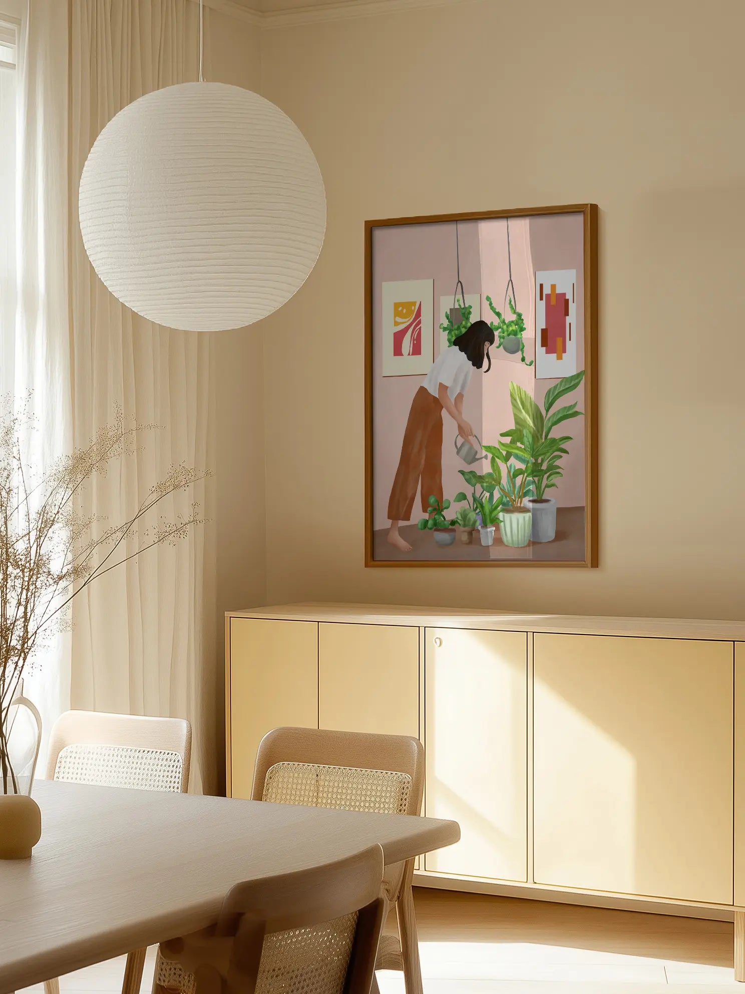Woman Watering Indoor Plants No1 Poster