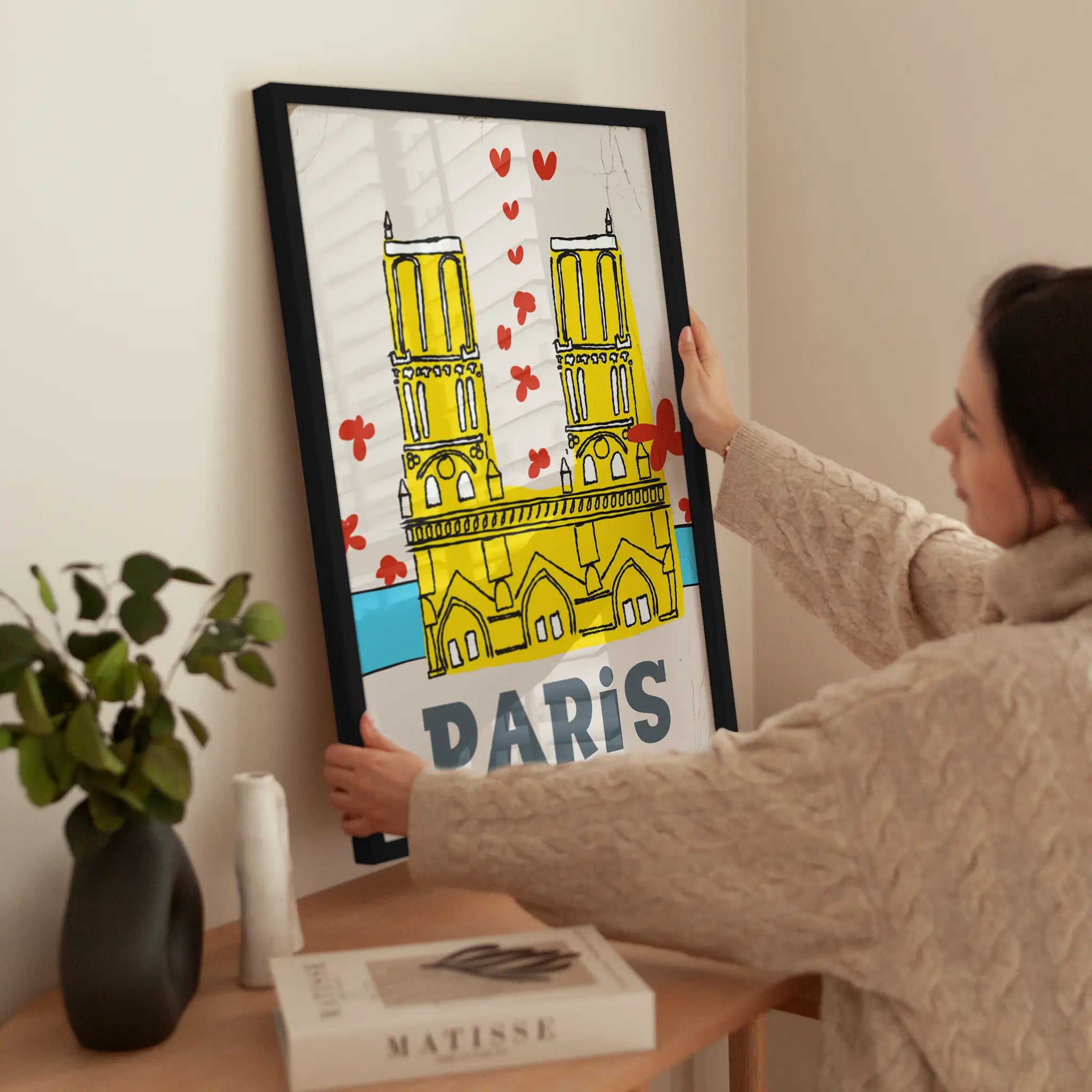 Yellow Notre Dame wird aufgehängt