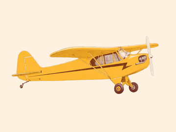 Illustration eines gelben Flugzeugs auf beigem Hintergrund.