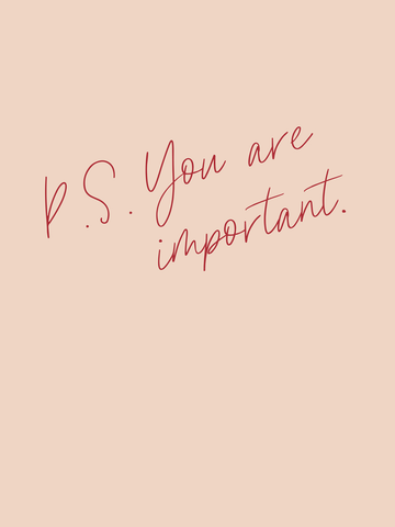 Typografie-Poster mit dem Text „P.S. You are important“ in Rot auf beigem Hintergrund.