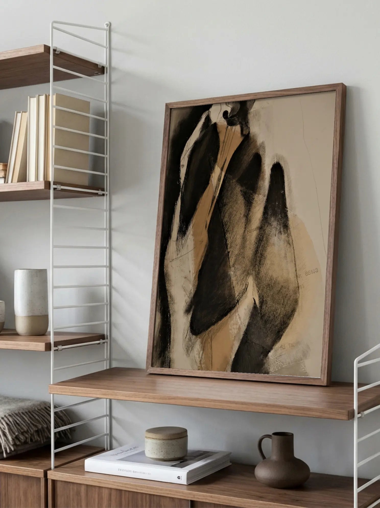 Abstract Art in Black and Beige Poster