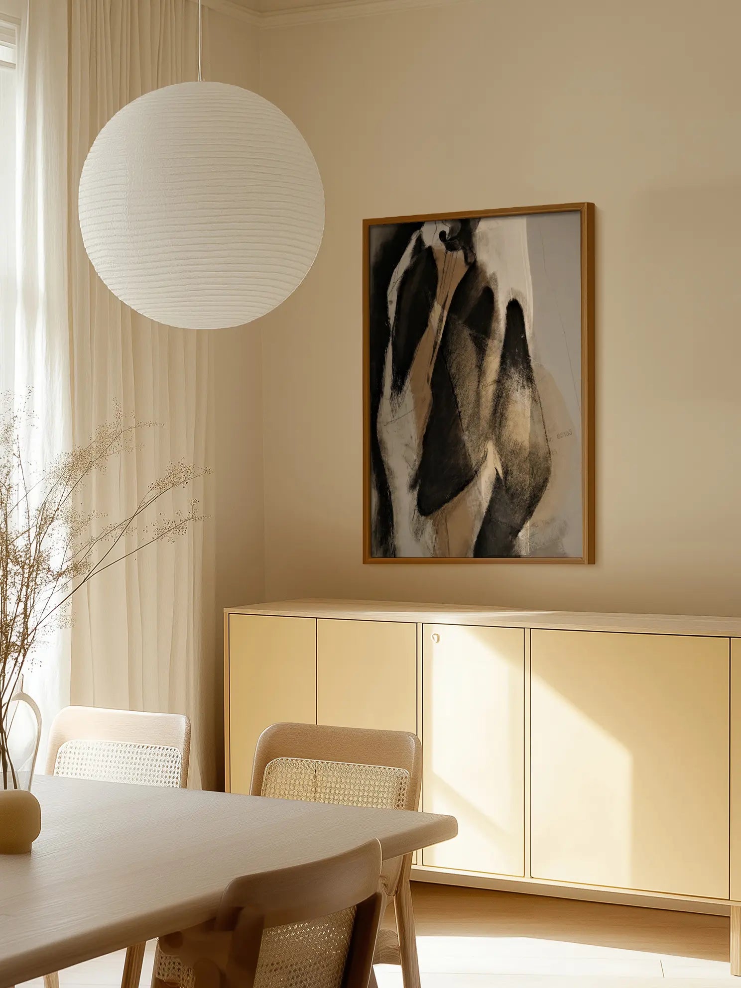 Abstract Art in Black and Beige Poster