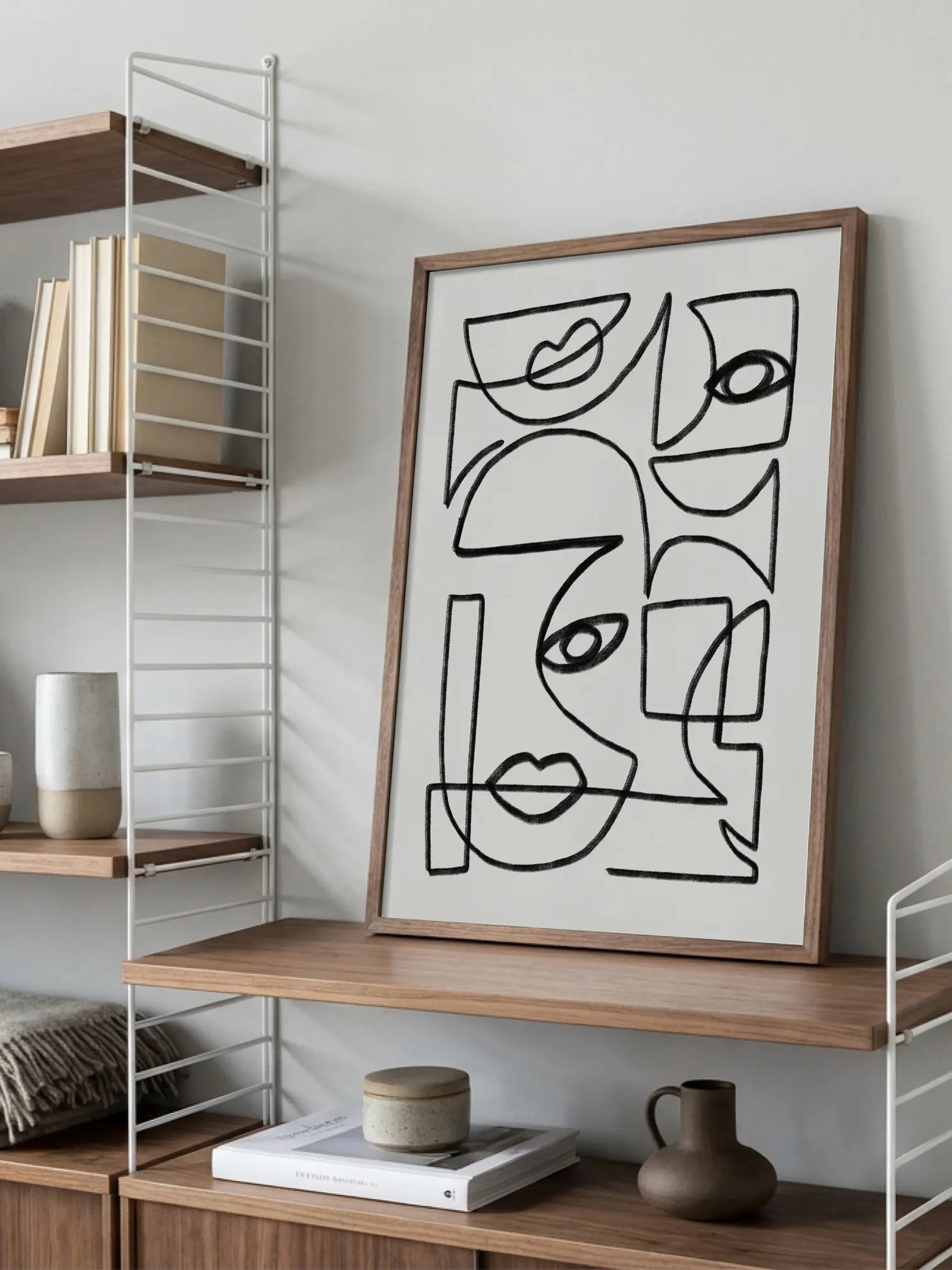 Abstract Line Art Faces Poster