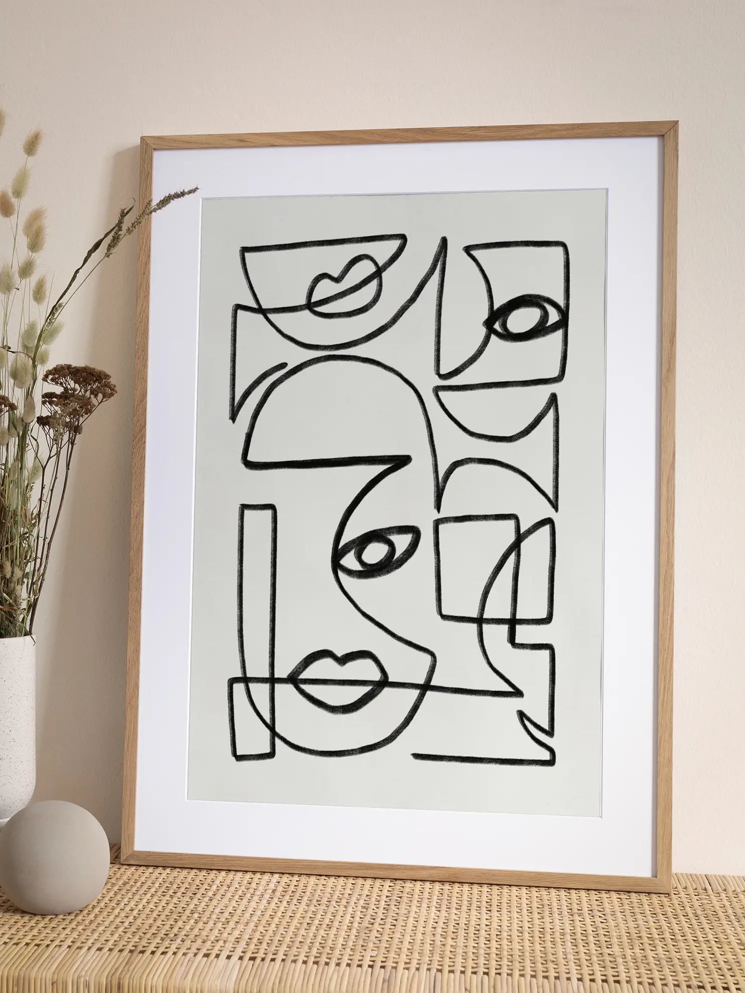 Abstract Line Art Faces Poster