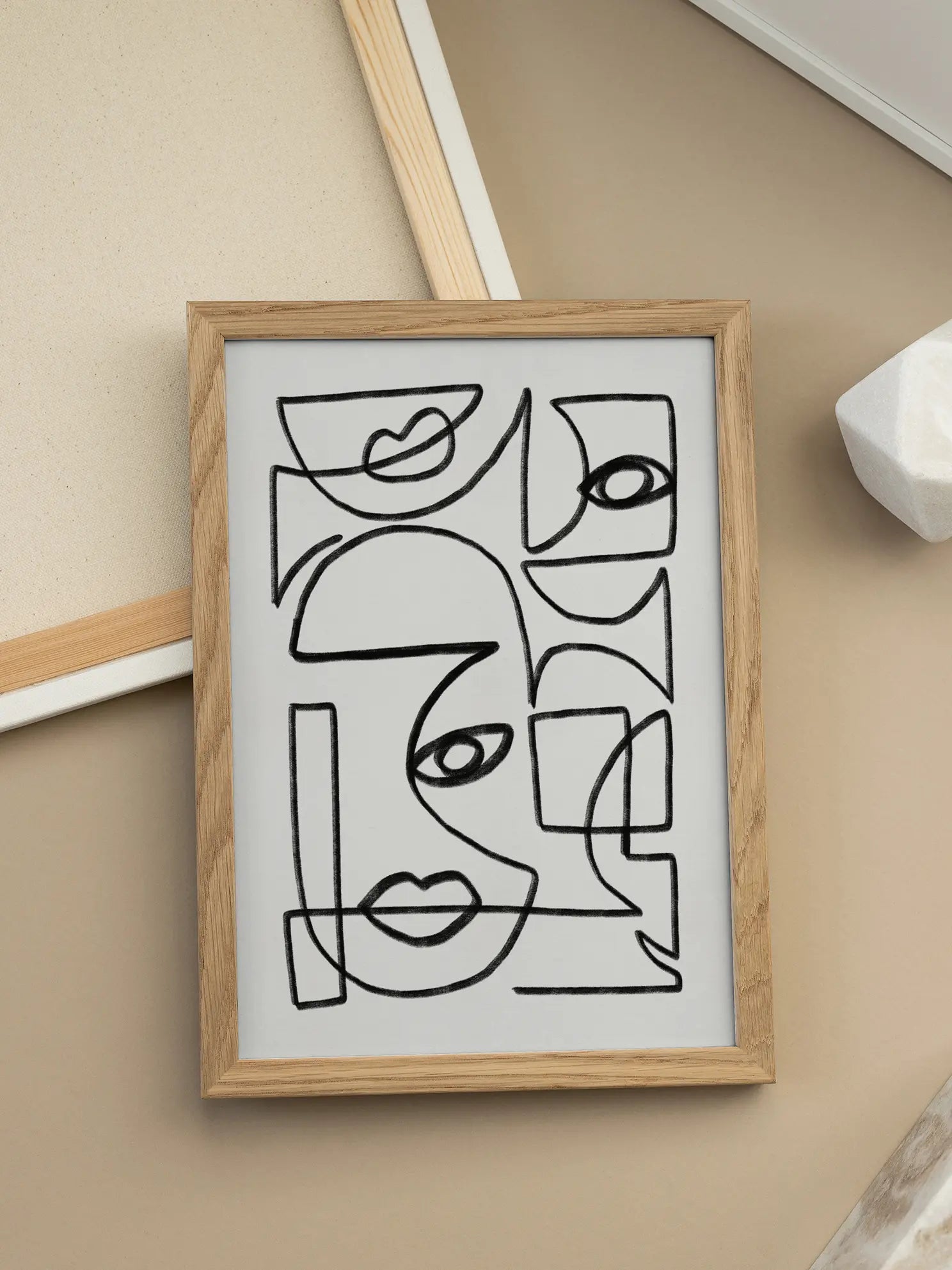Abstract Line Art Faces Poster