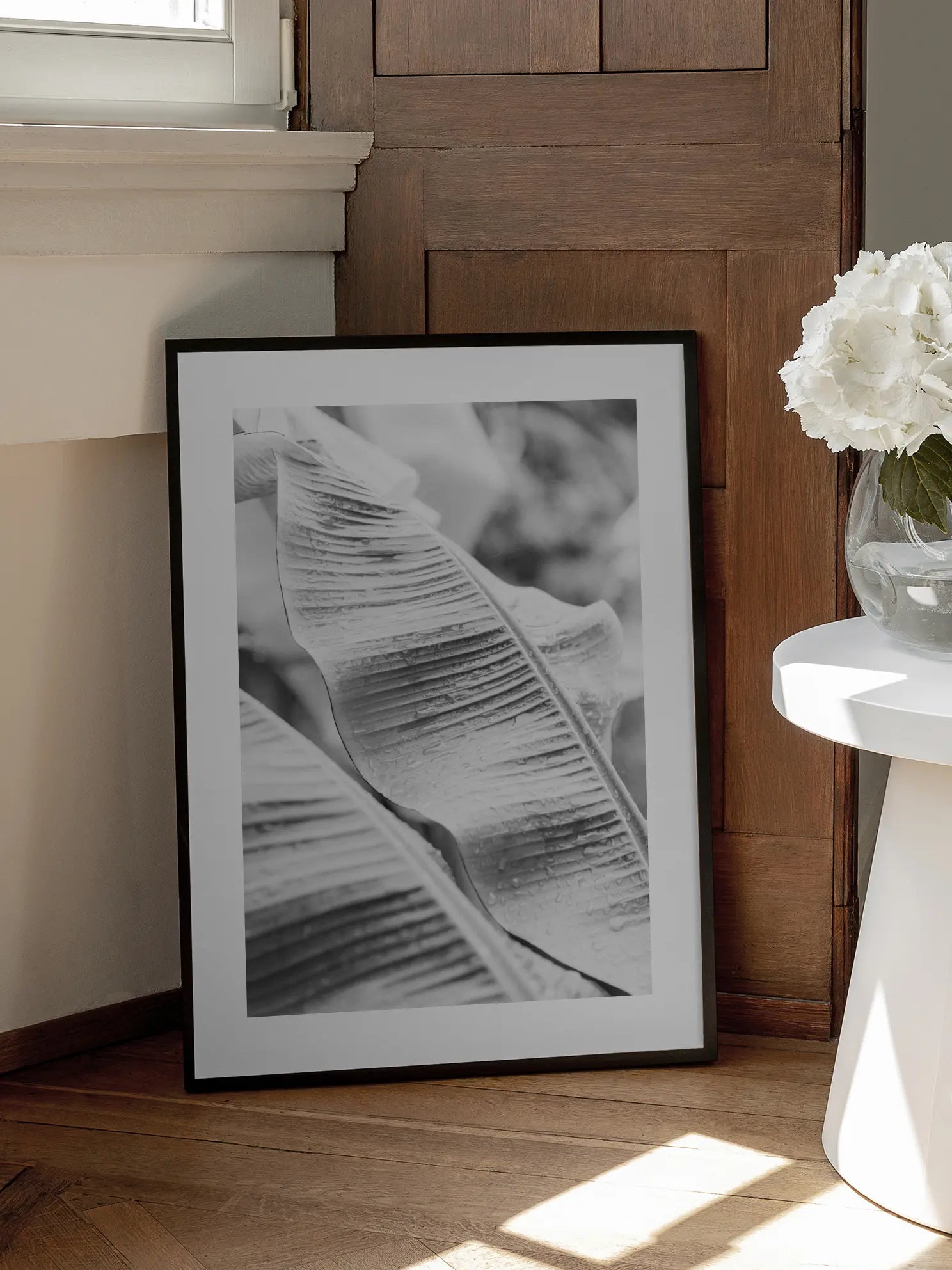Black and White Banana Leaves Poster