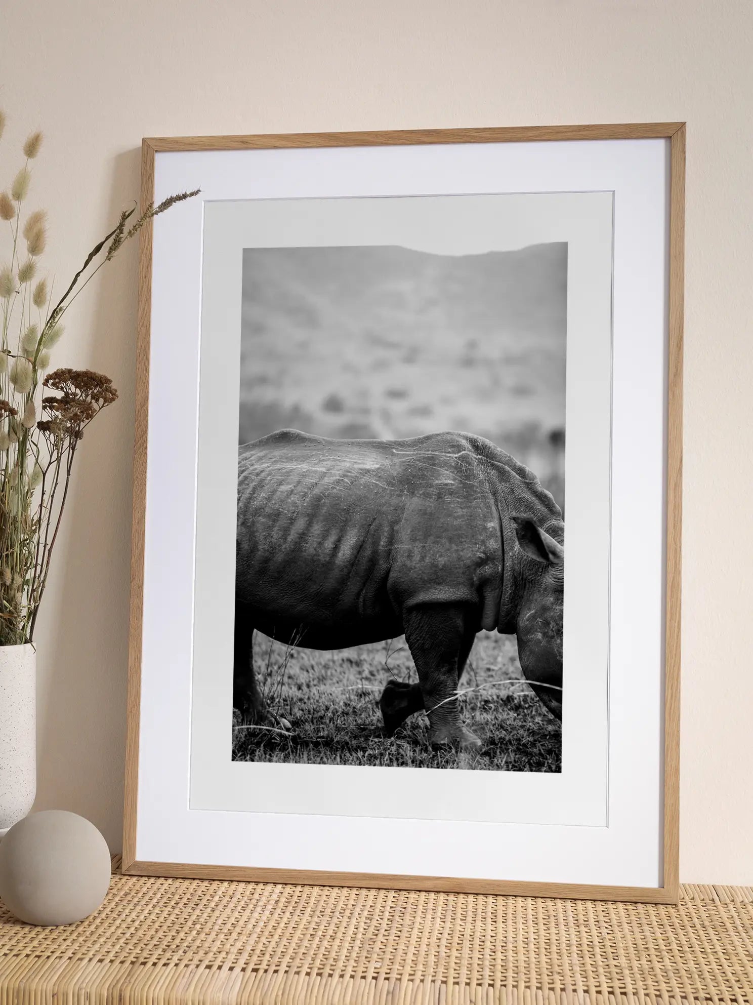 Black and White Rhino Poster