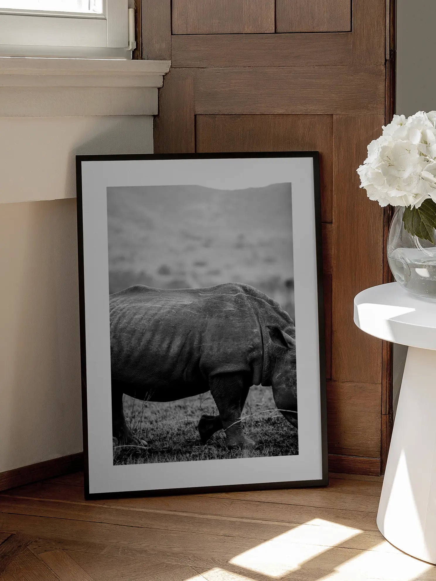 Black and White Rhino Poster