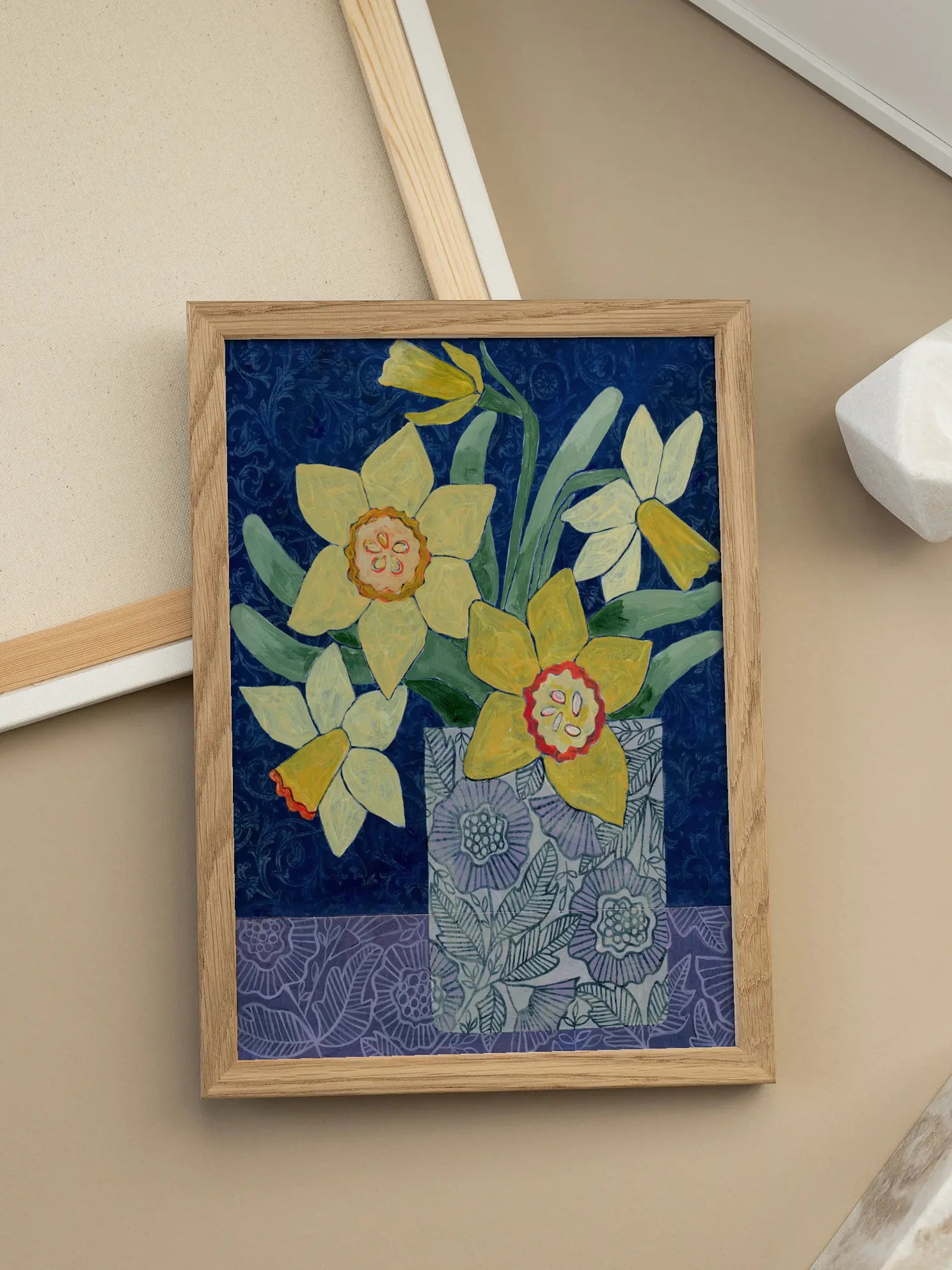 Blue Background Daffodils Poster