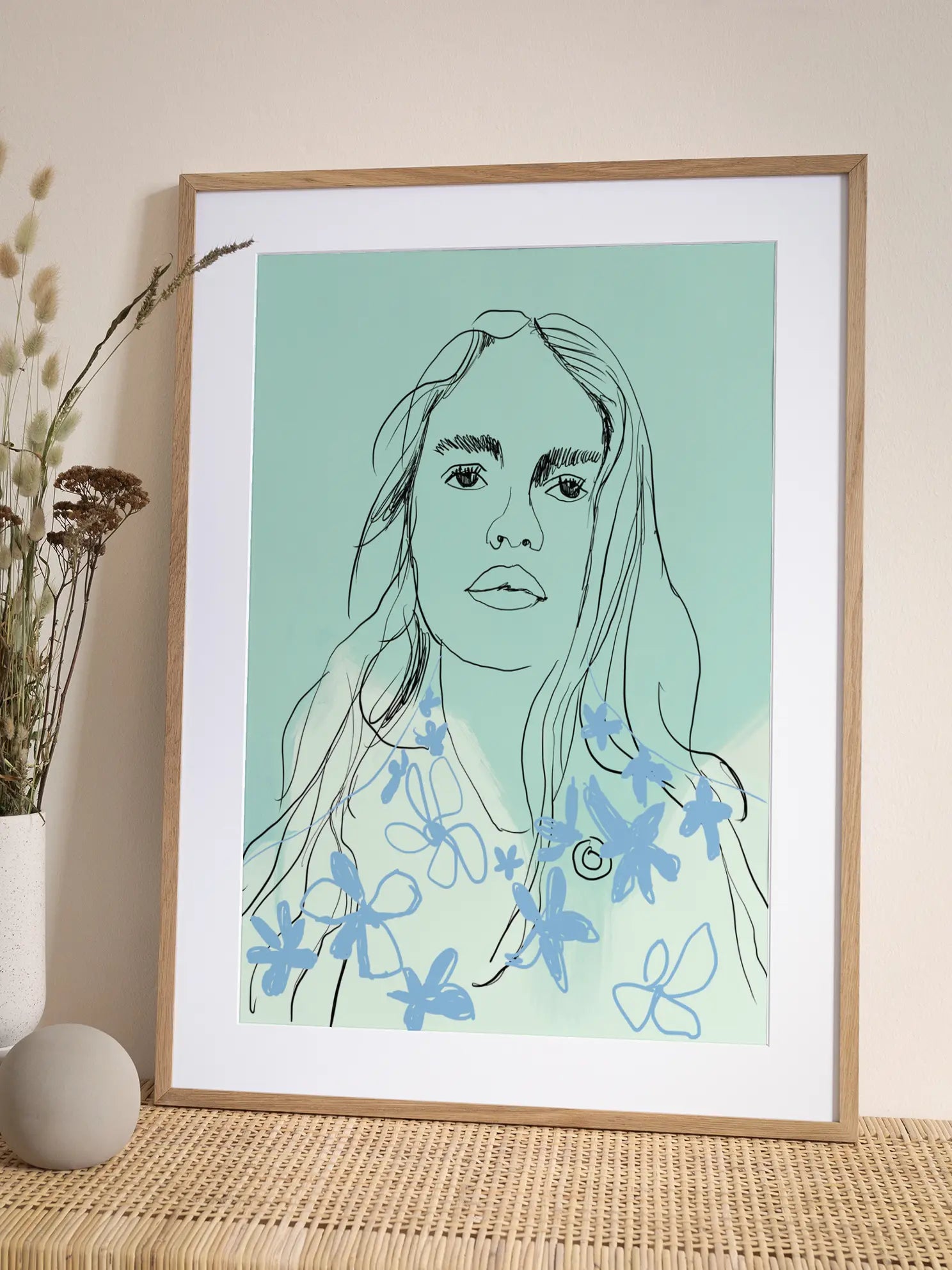 Blue Flower Girl Poster
