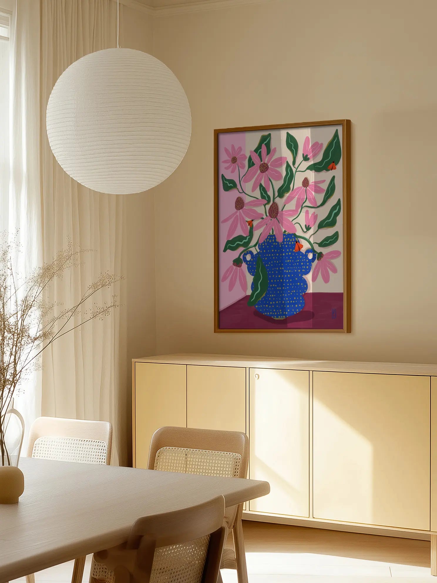 Blue Vase with Pink Flowers Poster