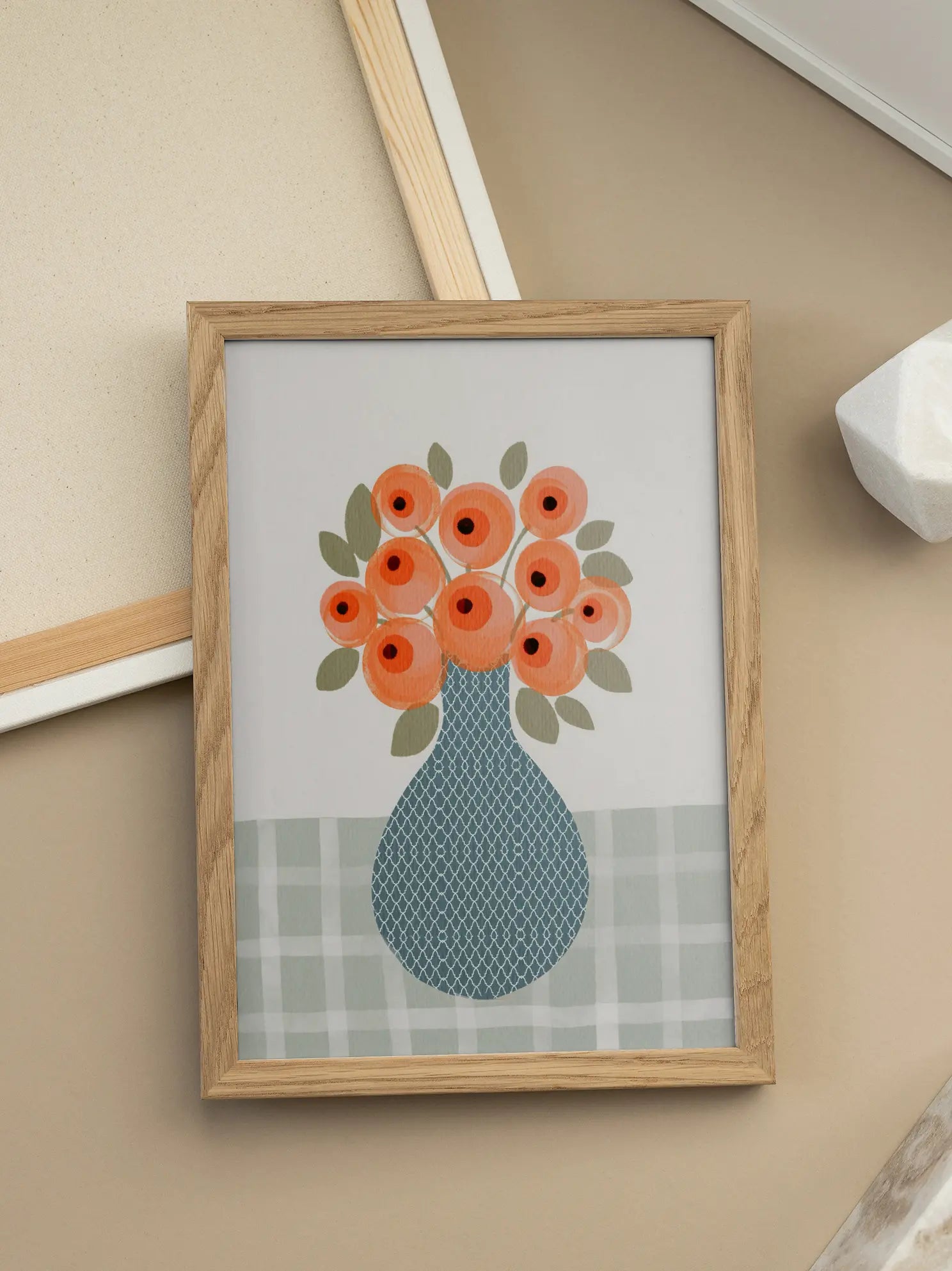 Bouquet on Checkered Table Poster