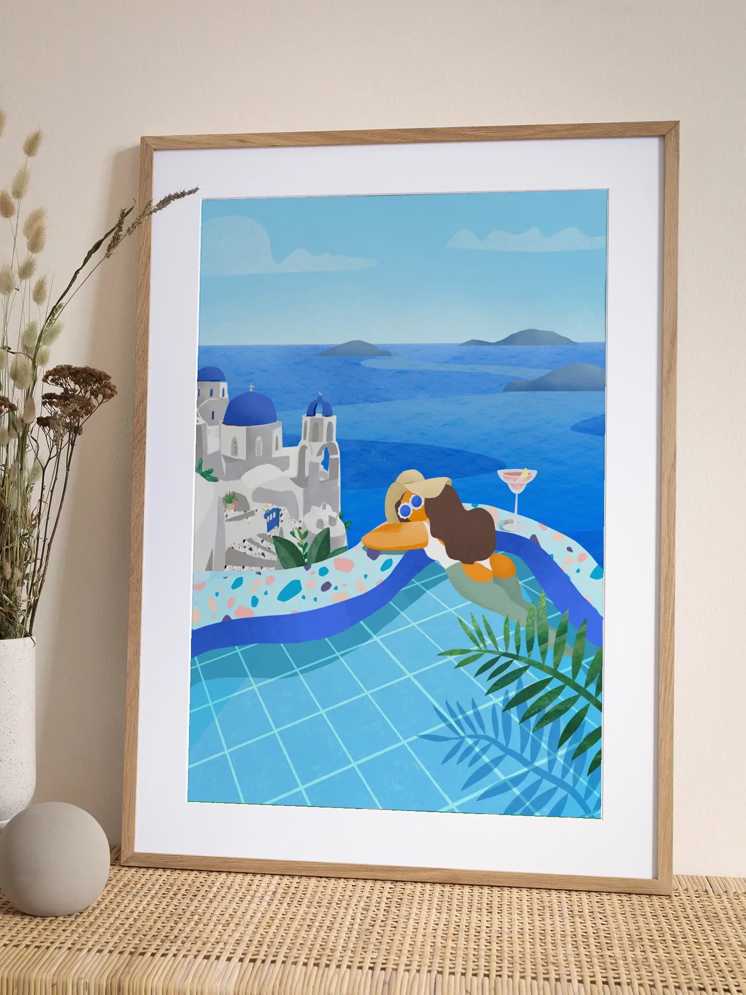 Cartoon Santorini View Poster
