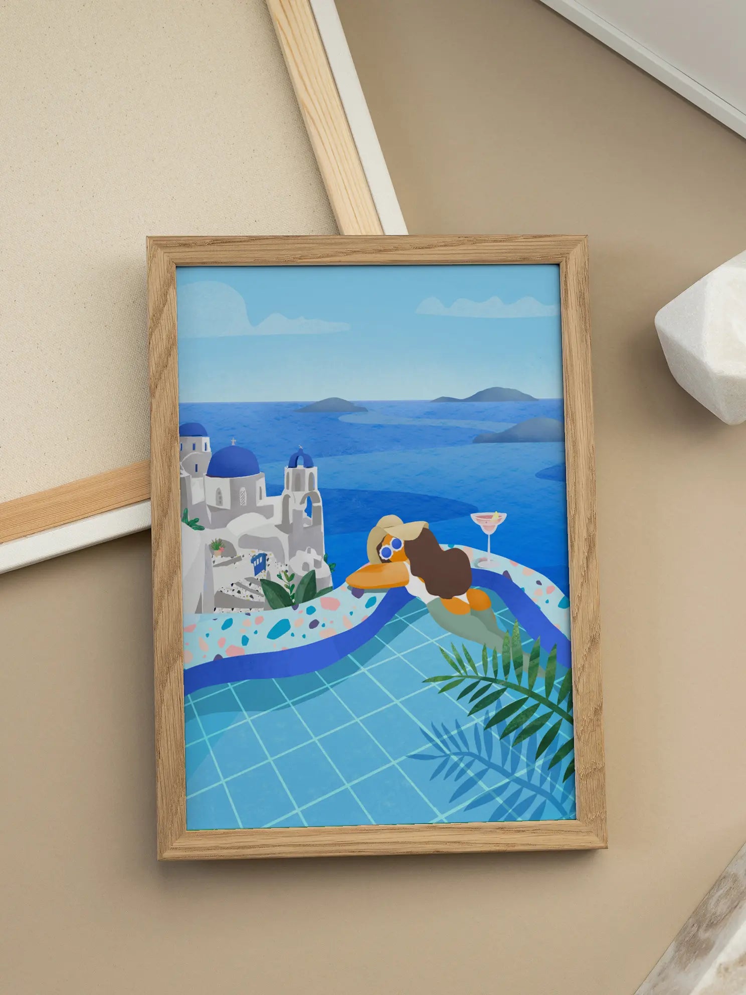 Cartoon Santorini View Poster