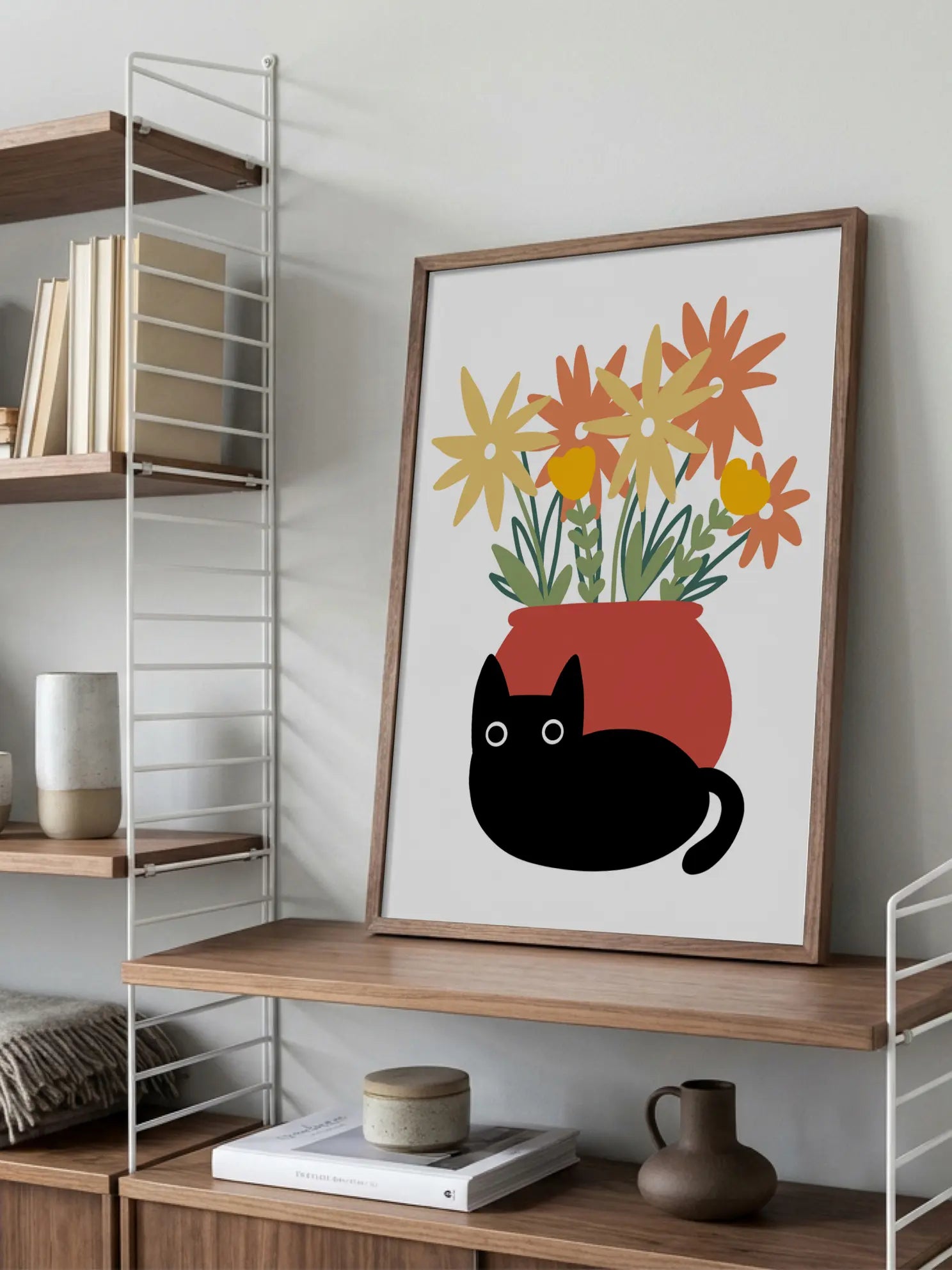 Cat & Flowers Poster