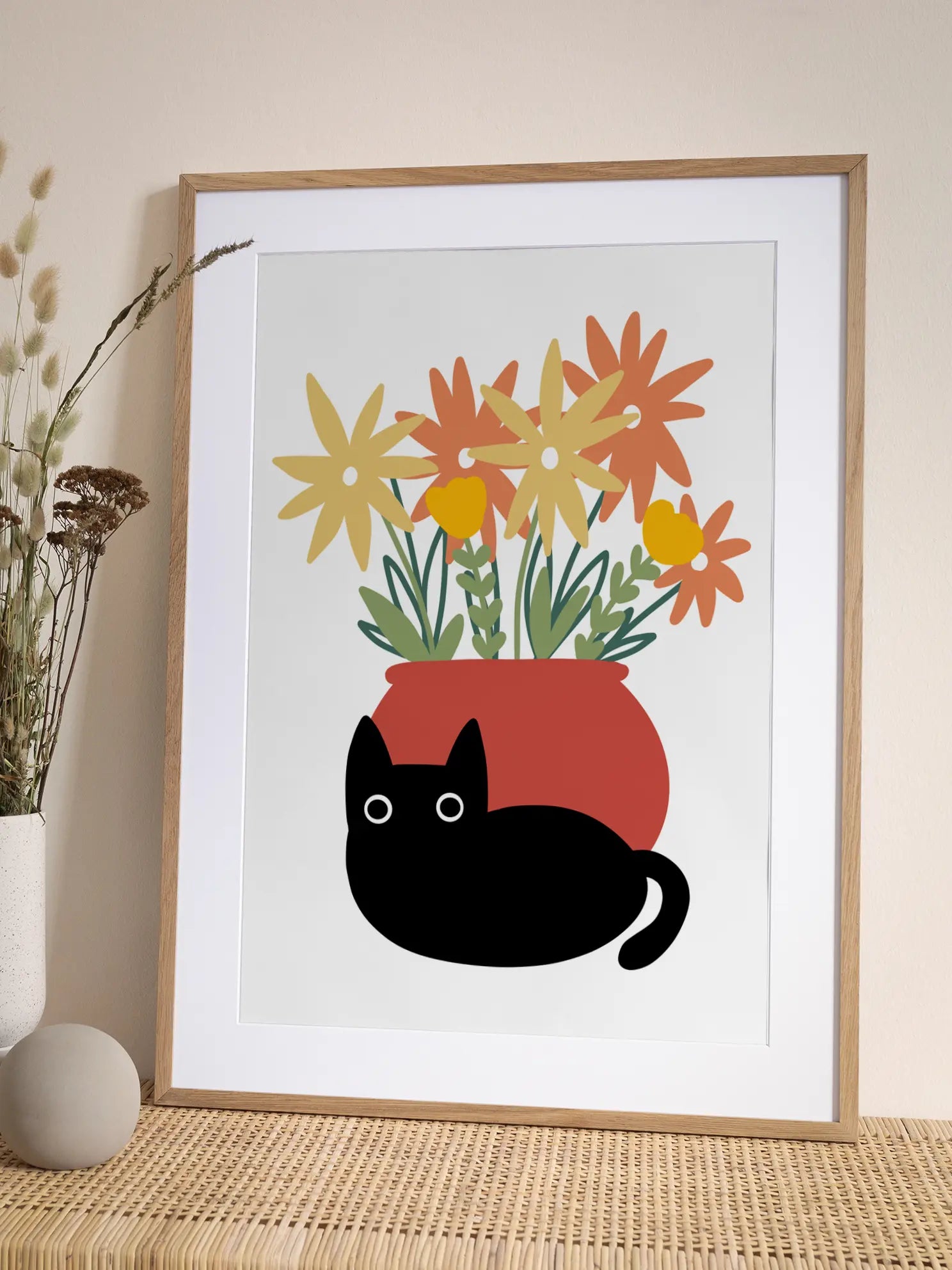 Cat & Flowers Poster
