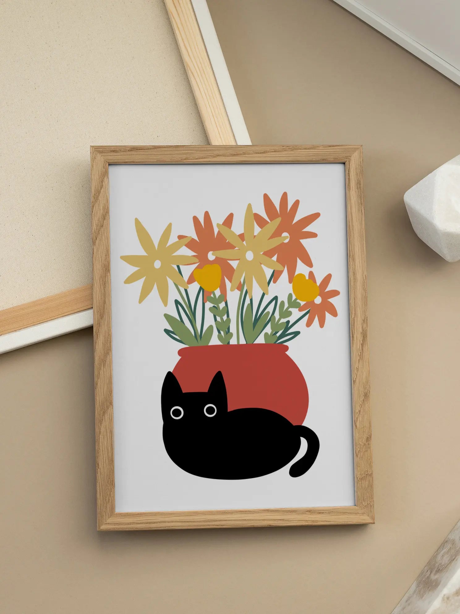 Cat & Flowers Poster