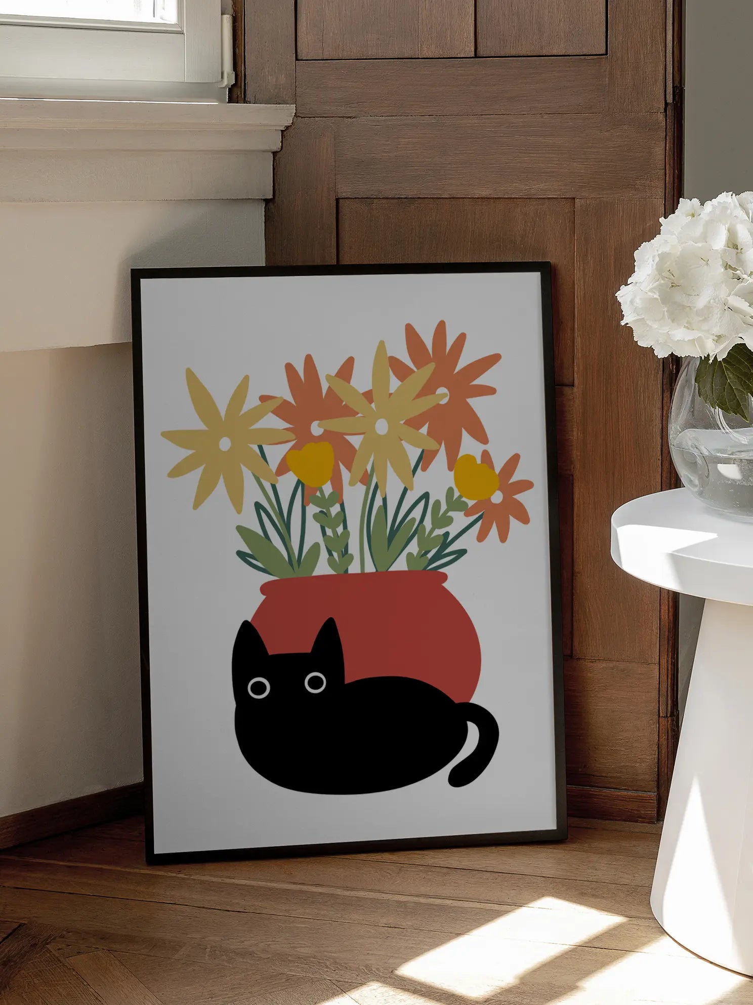 Cat & Flowers Poster