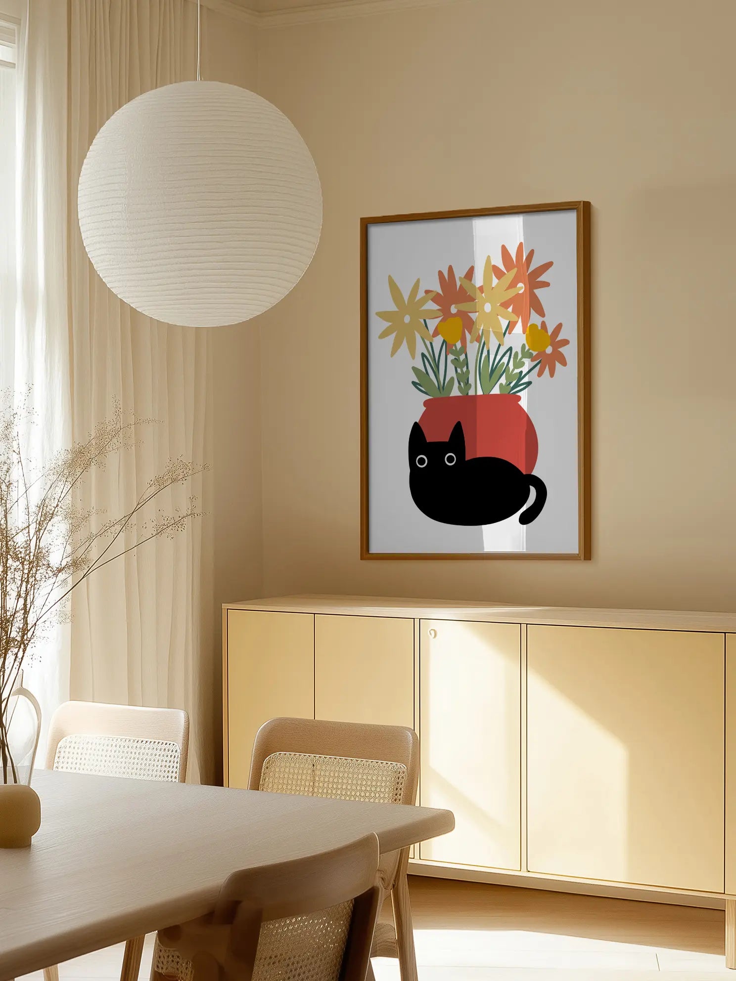 Cat & Flowers Poster