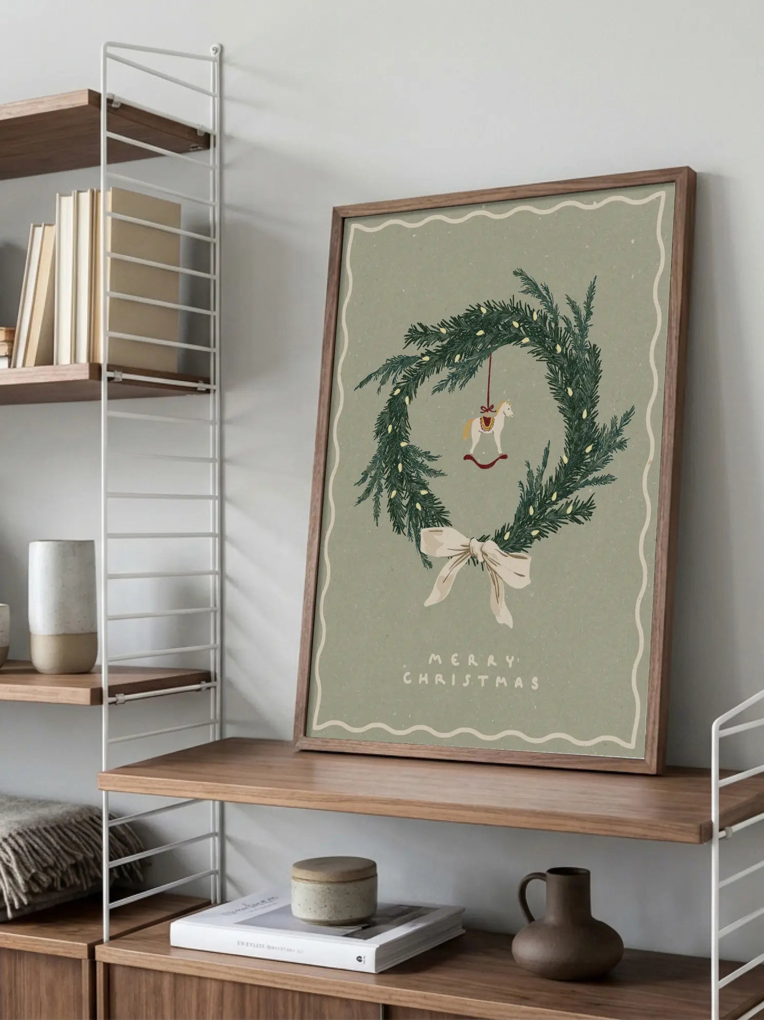 Christmas Wreath with Horse Poster