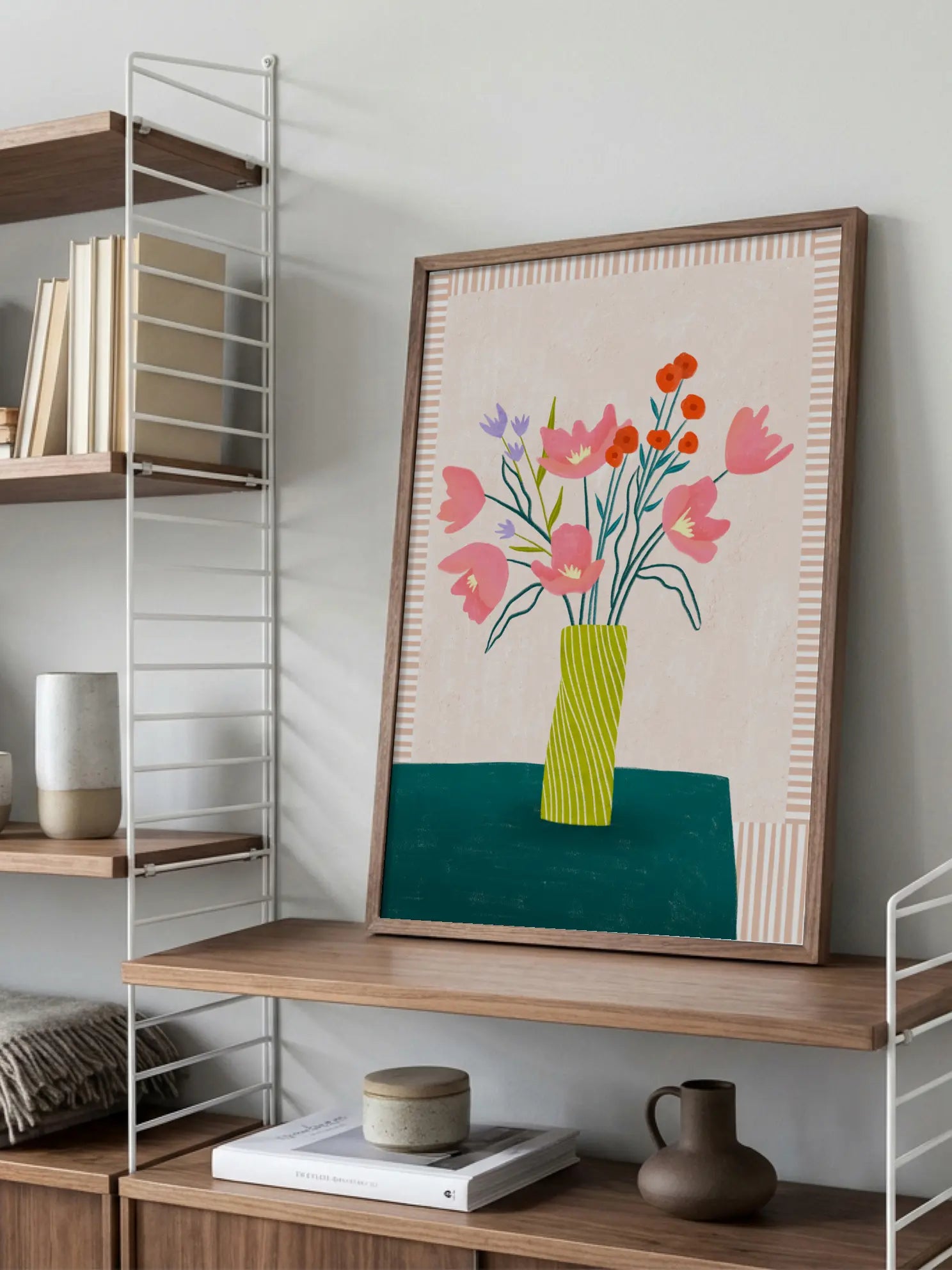 Colorful Blossoms in Stripes Poster