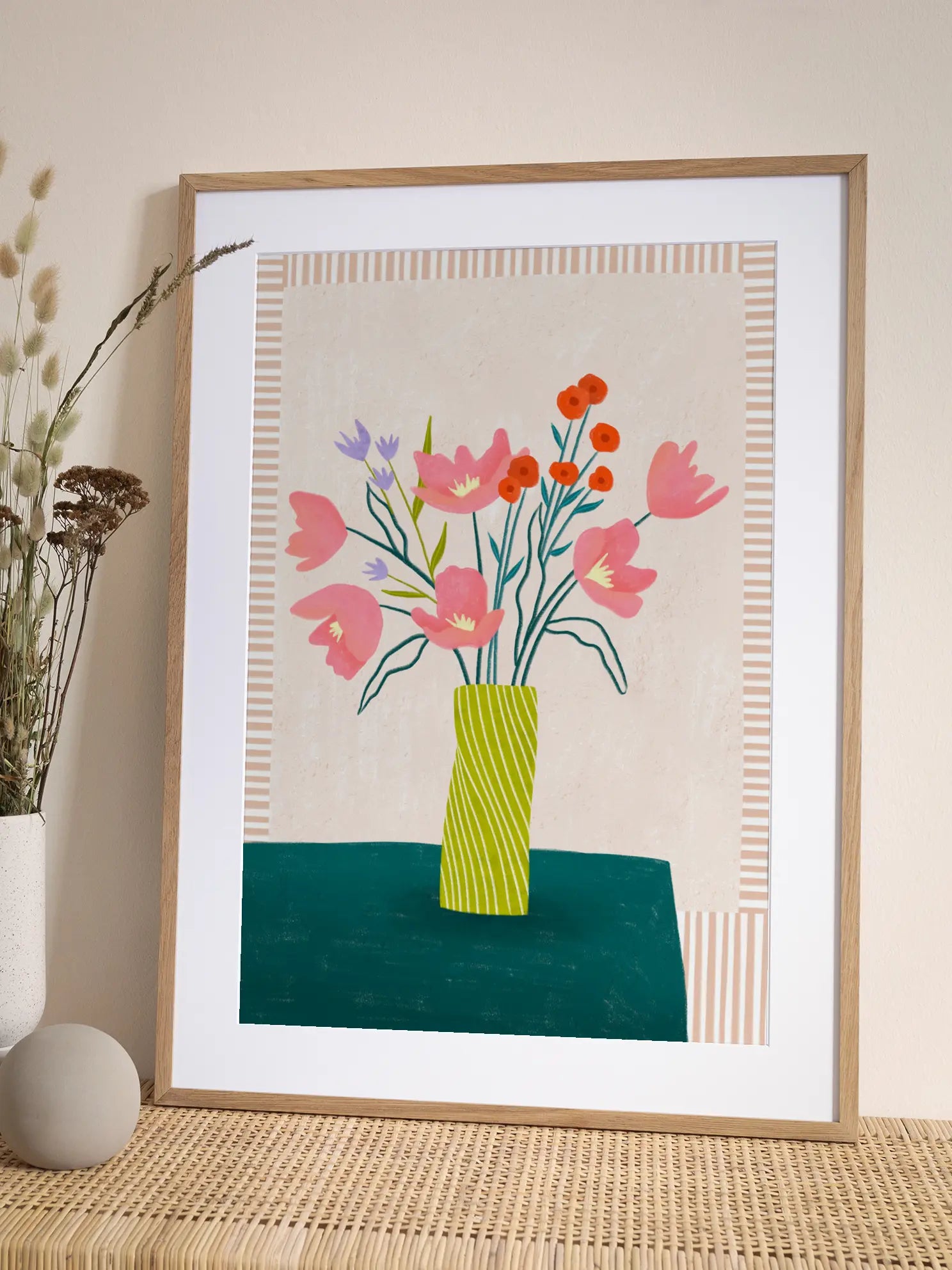 Colorful Blossoms in Stripes Poster