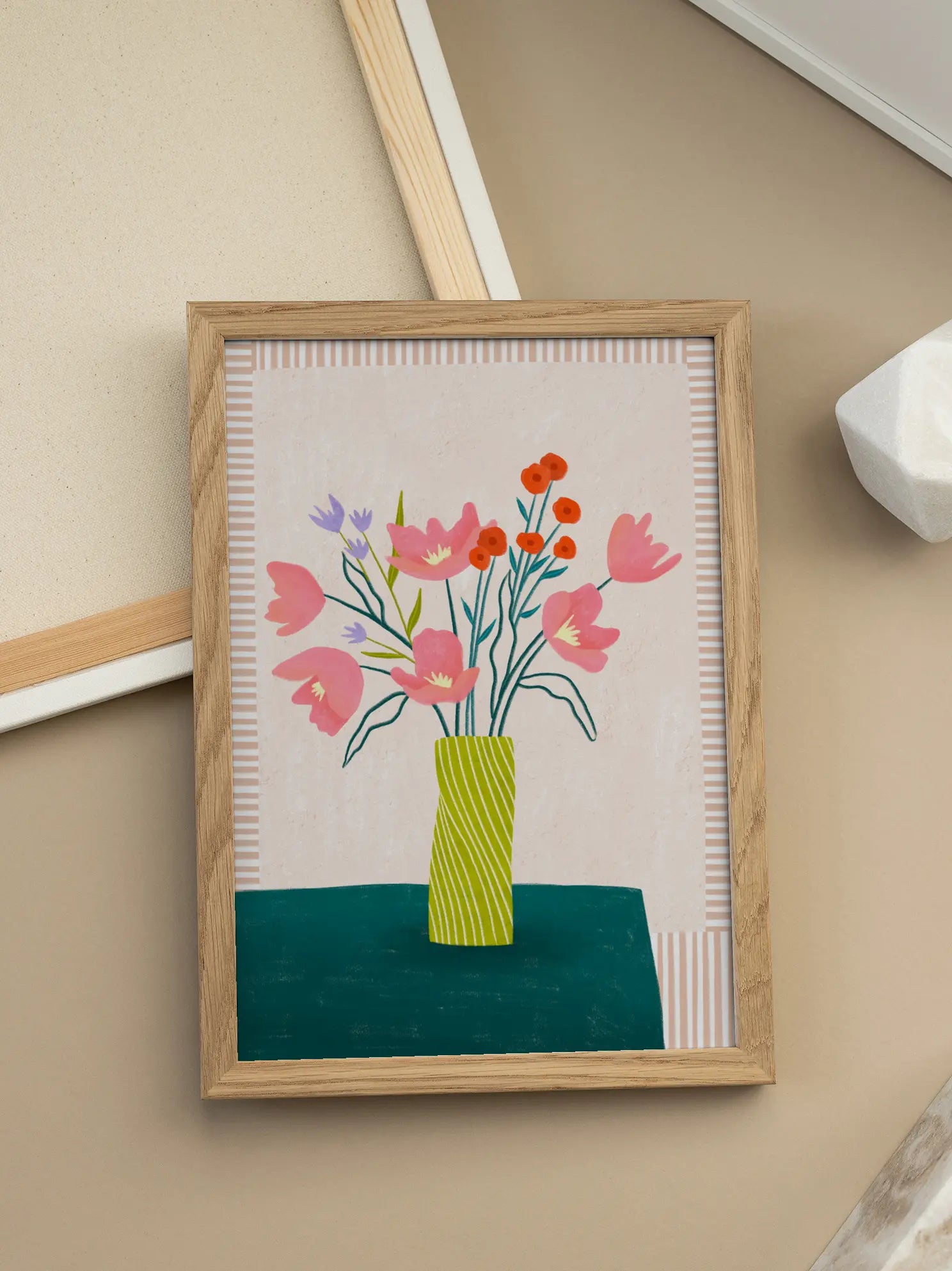 Colorful Blossoms in Stripes Poster