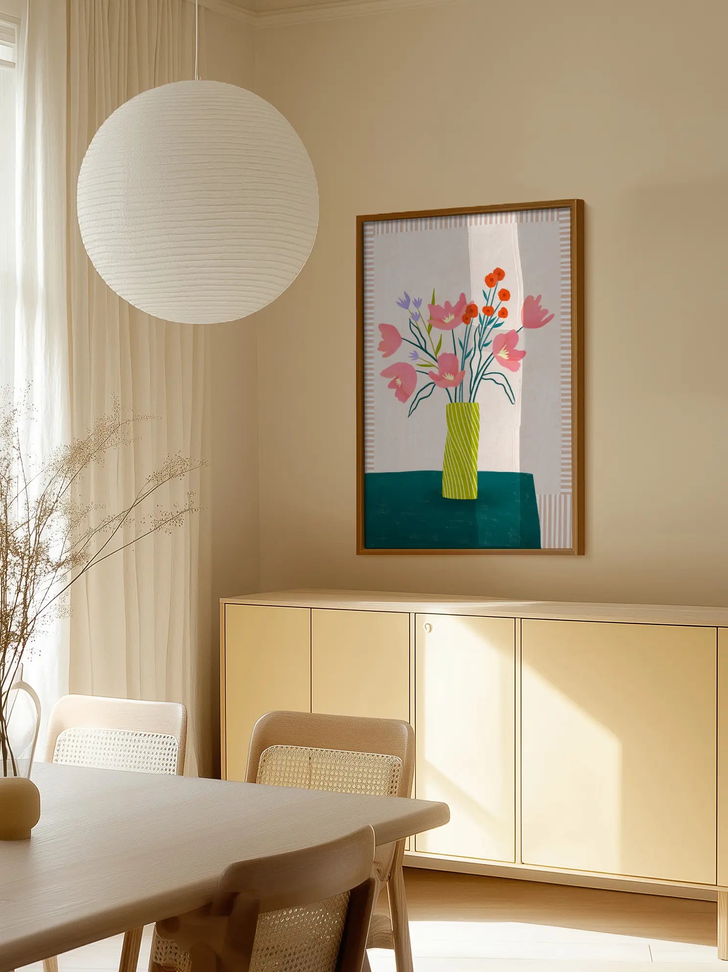 Colorful Blossoms in Stripes Poster