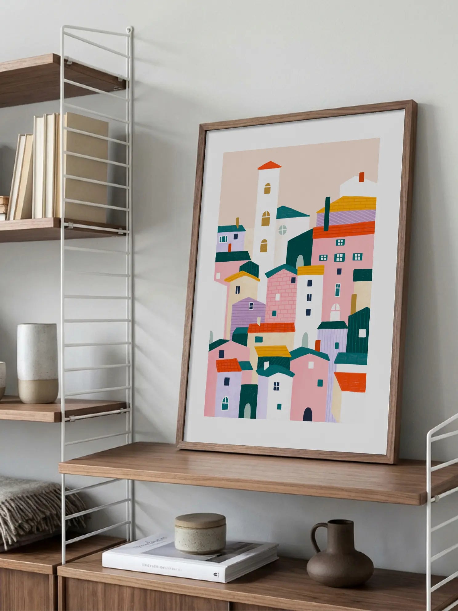 Colorful Village Scene Poster