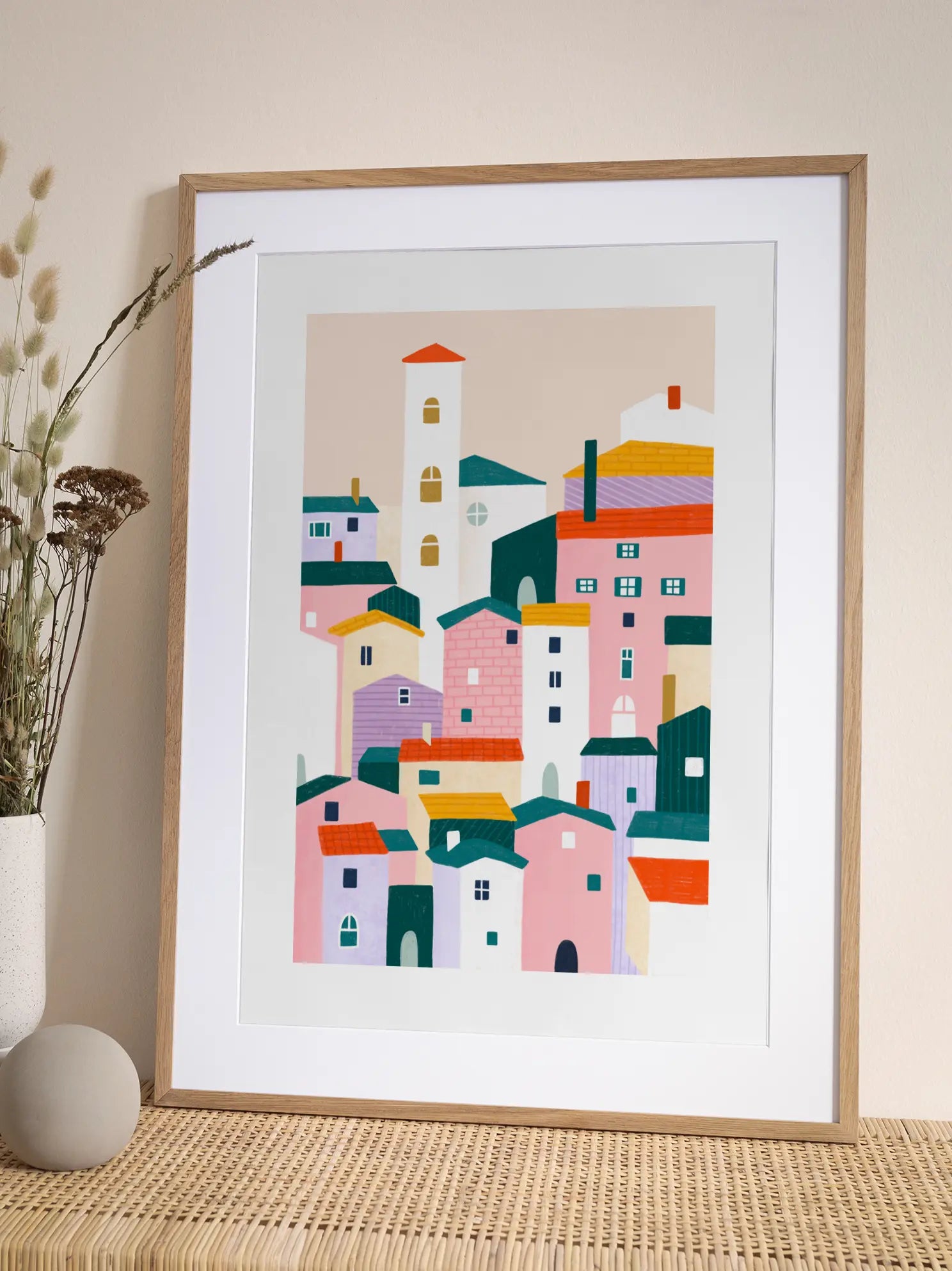 Colorful Village Scene Poster