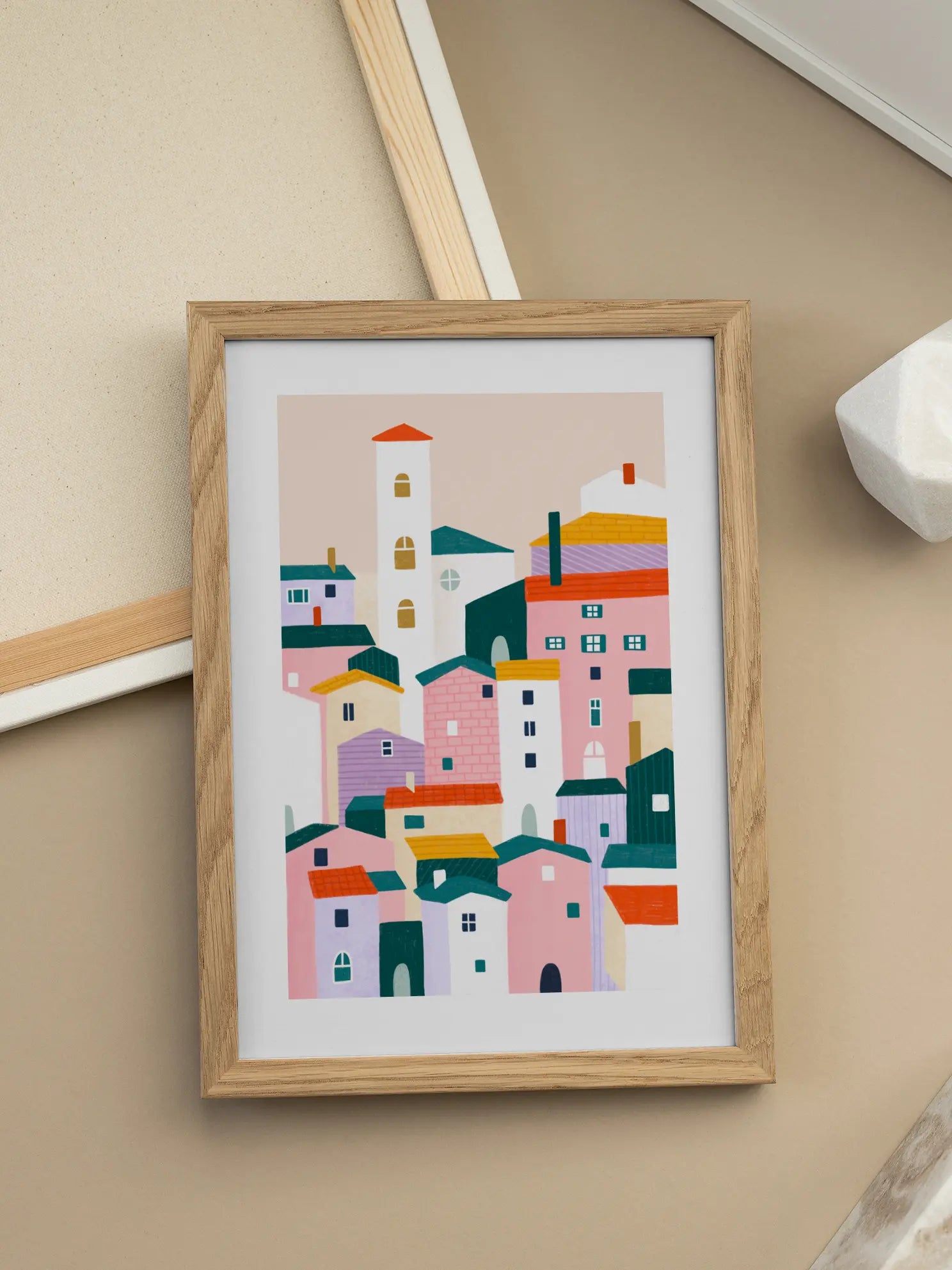 Colorful Village Scene Poster