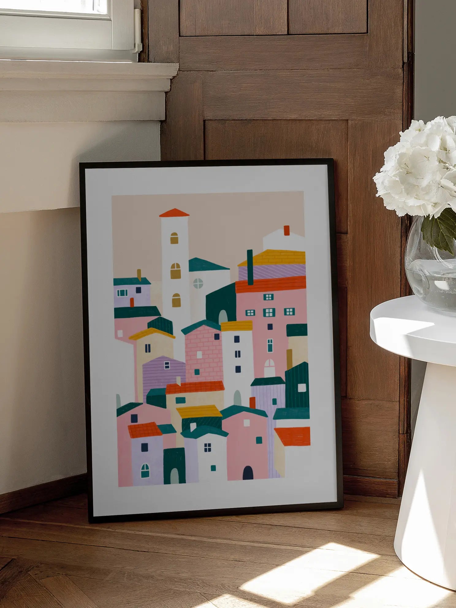 Colorful Village Scene Poster
