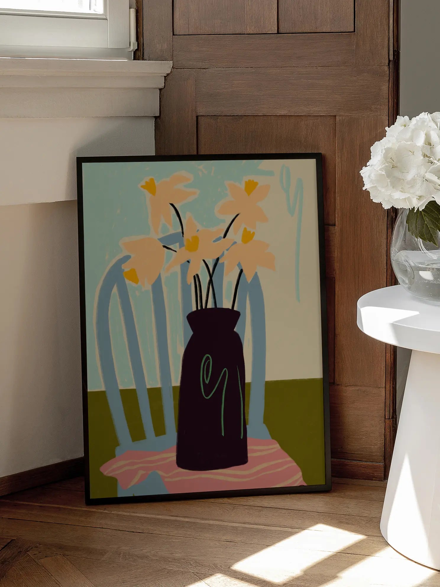 Daffodils on a Chair Poster