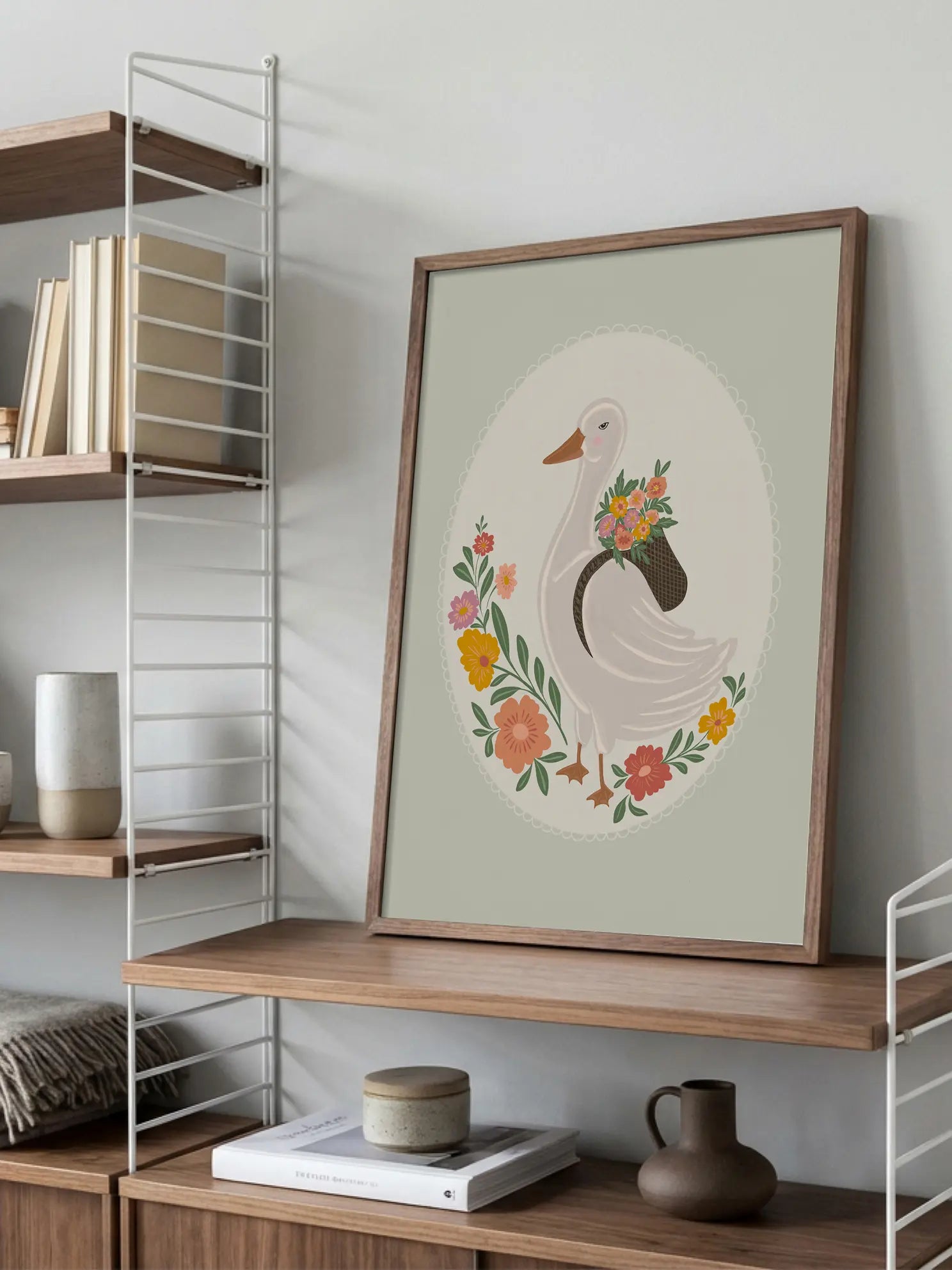 Duck With Flowers Poster