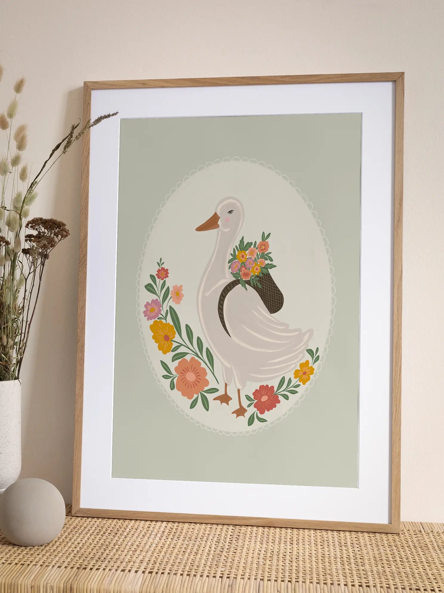 Duck With Flowers Poster