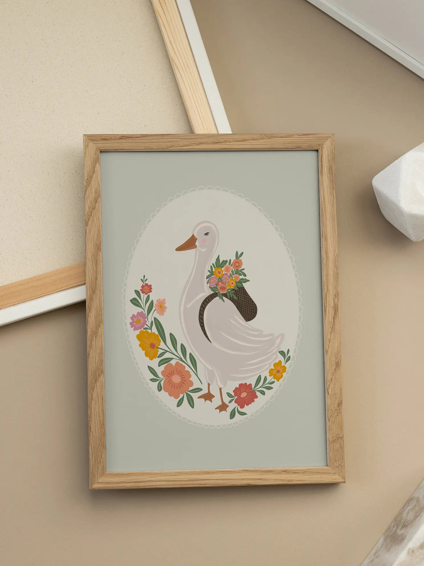 Duck With Flowers Poster