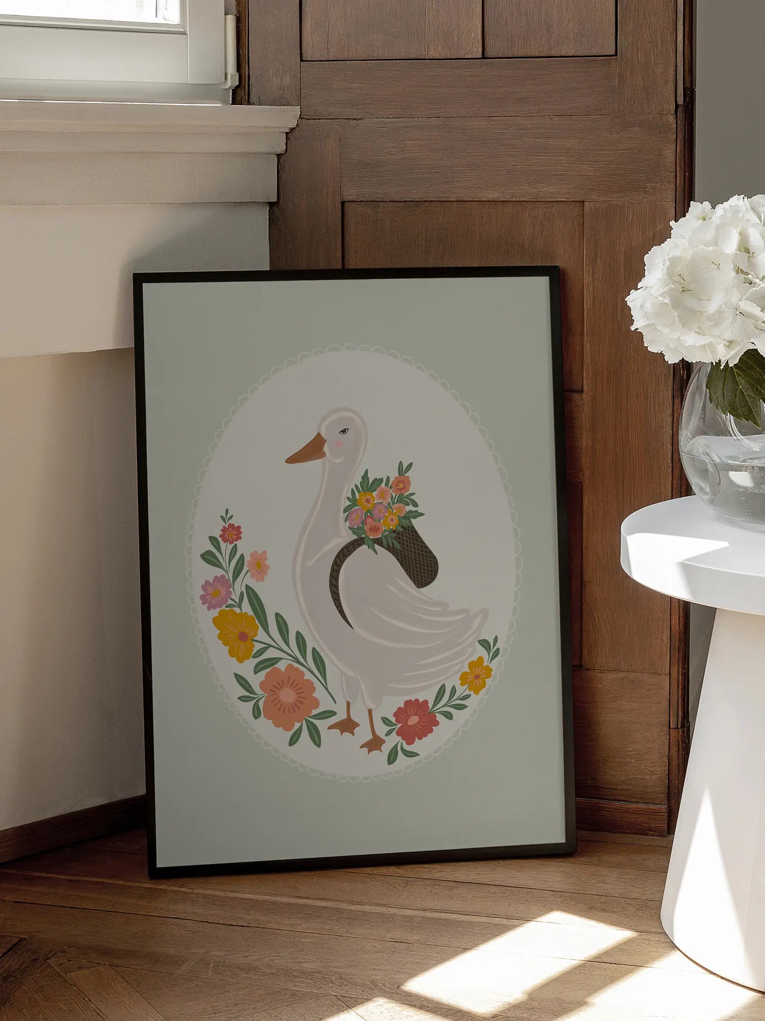 Duck With Flowers Poster